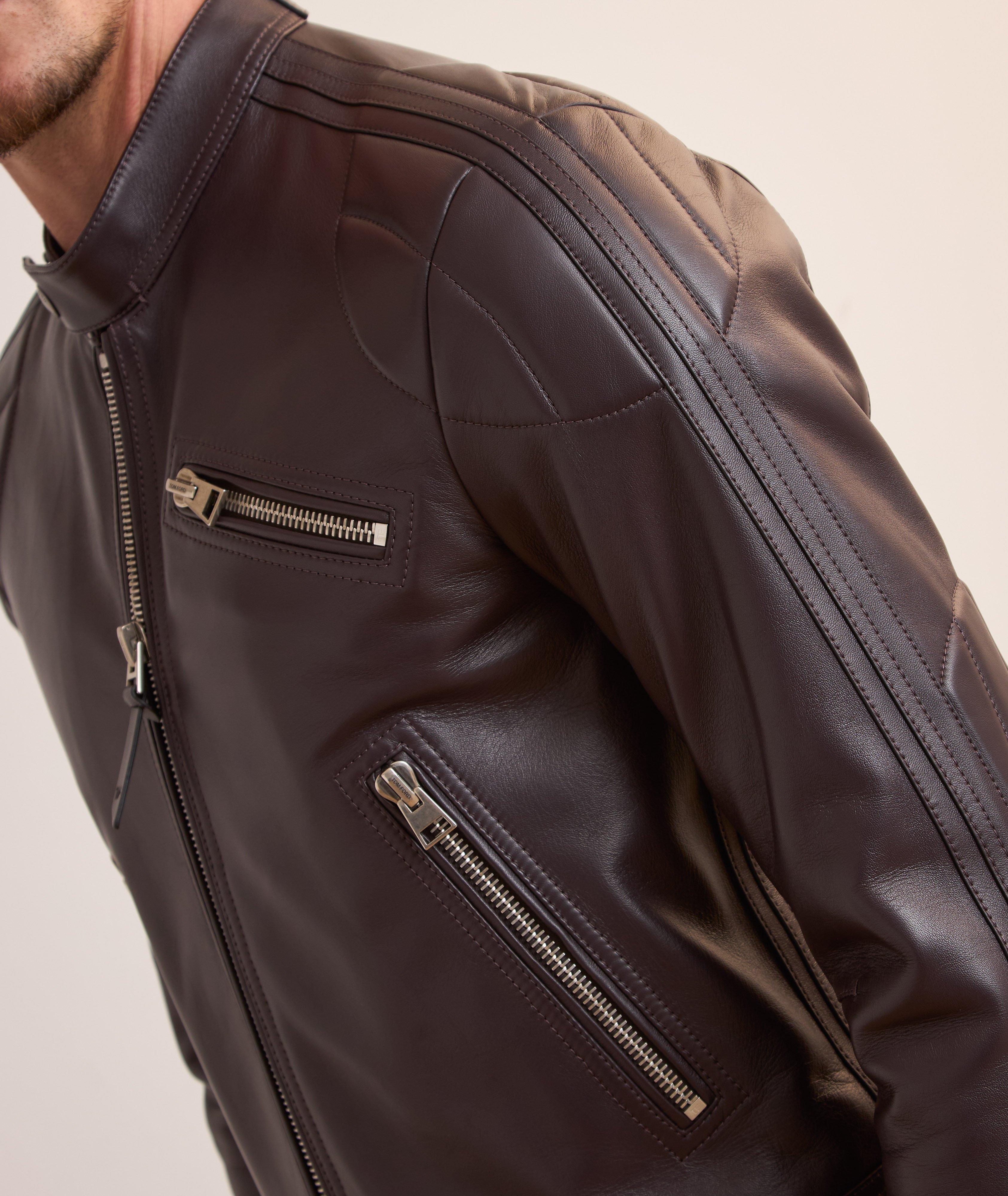 Blouson de style moto en cuir grenu image 3