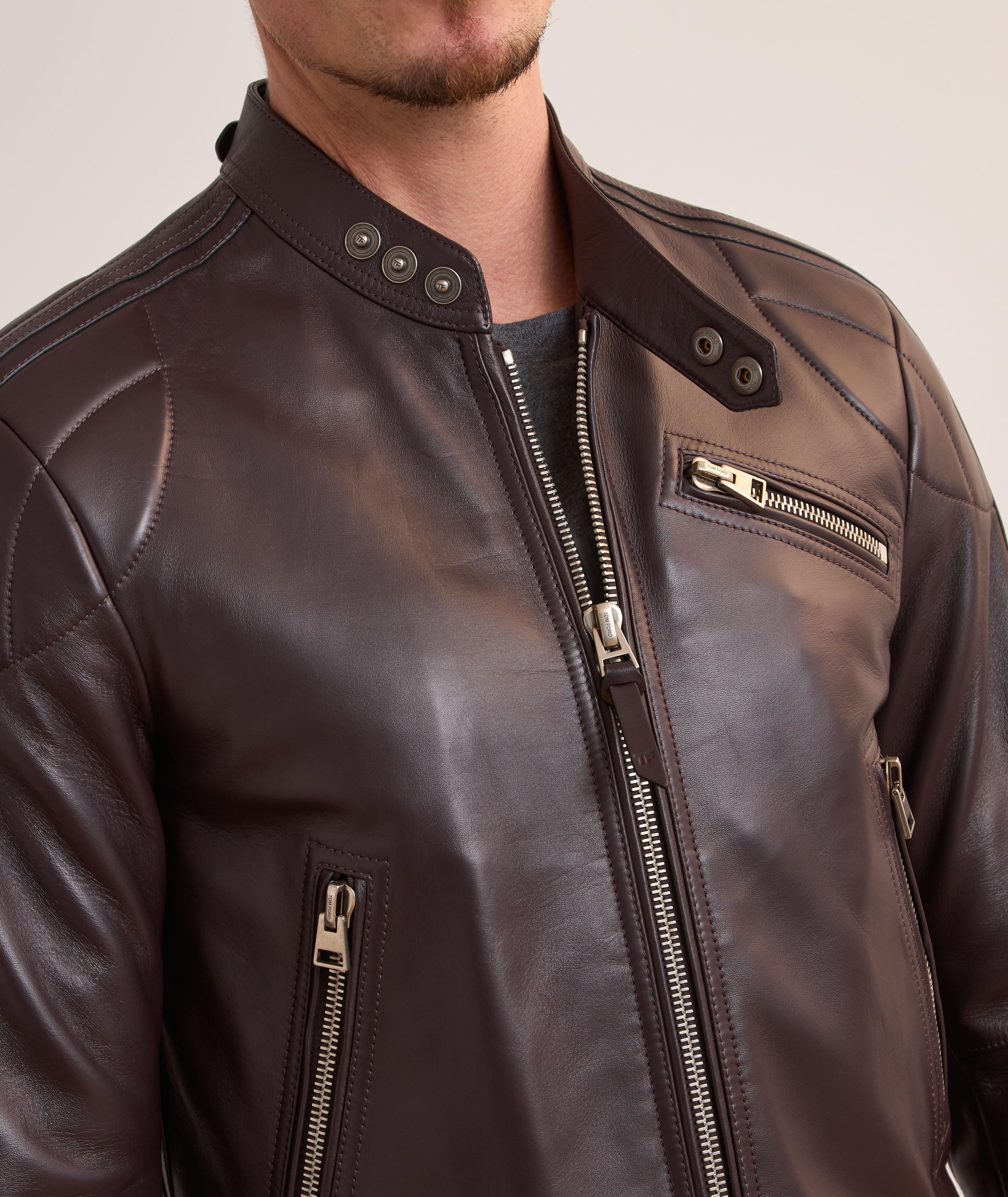 Blouson de style moto en cuir grenu image 4