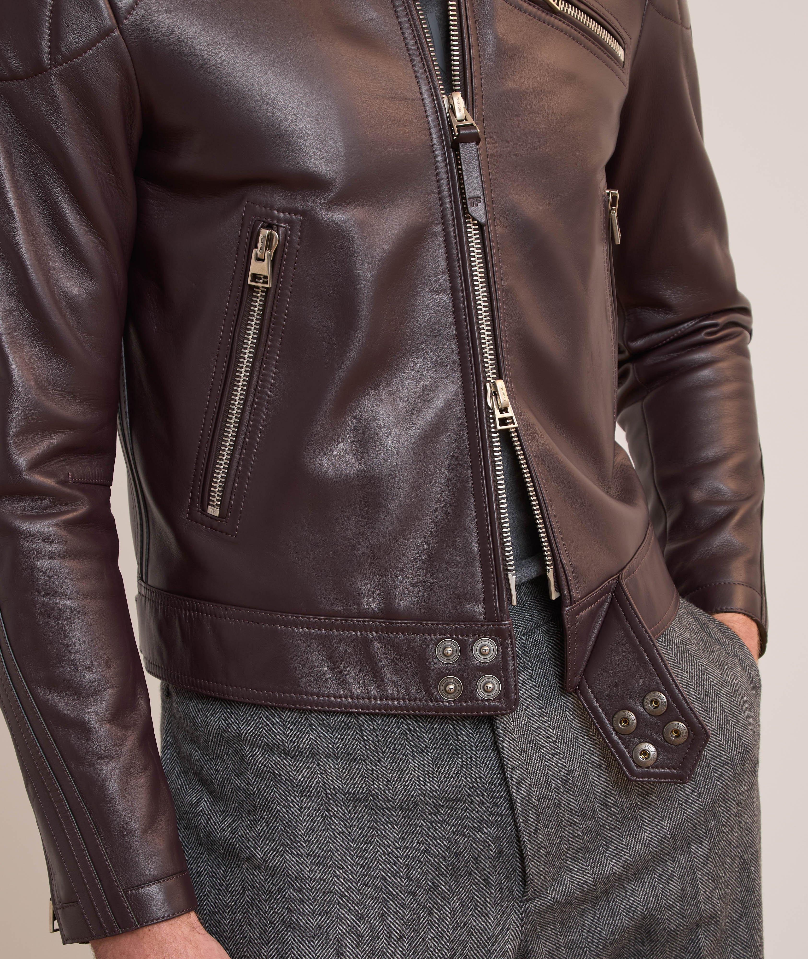 Blouson de style moto en cuir grenu image 6