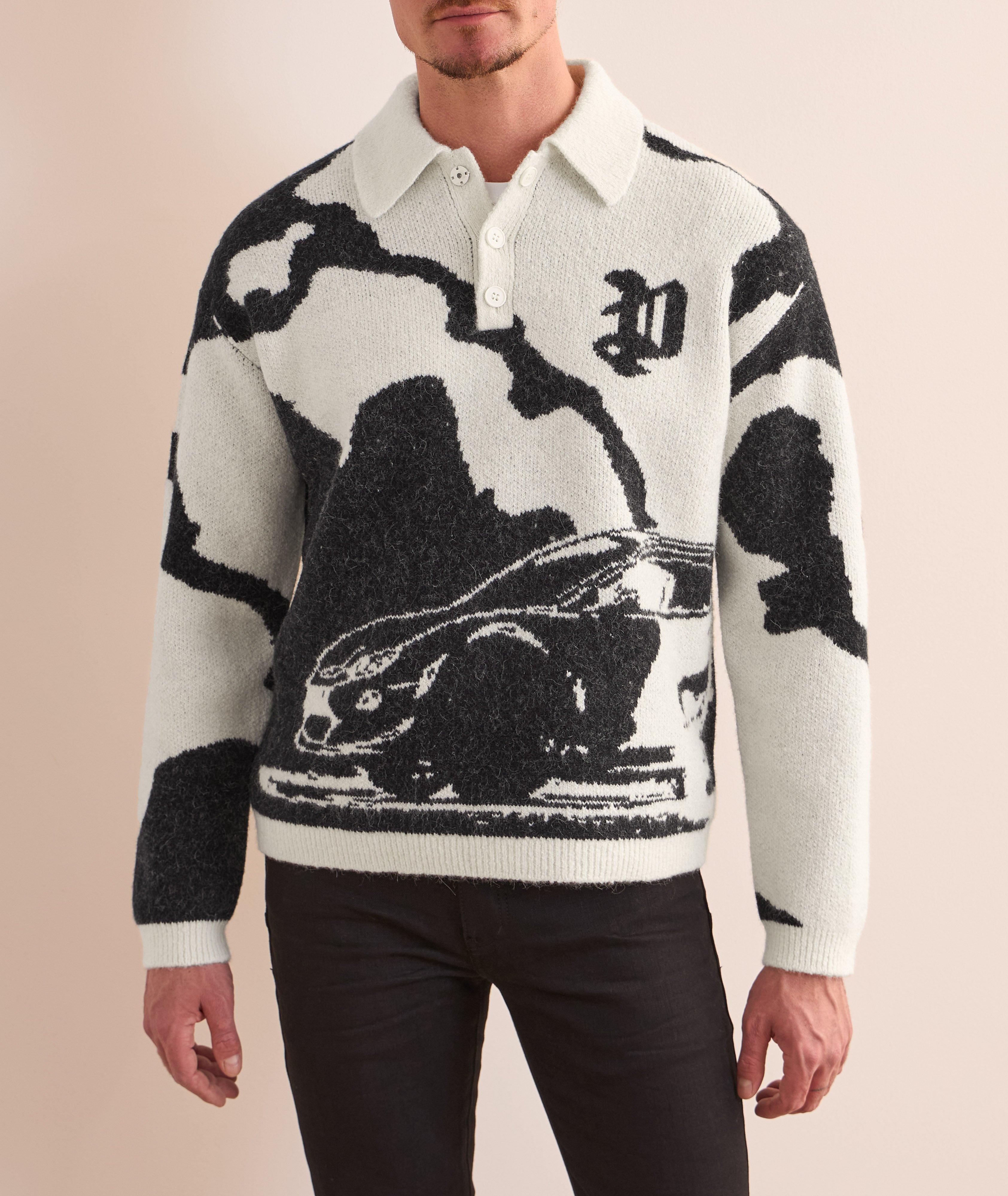 Fireball Jacquard Wool-Blend Polo Sweater image 1