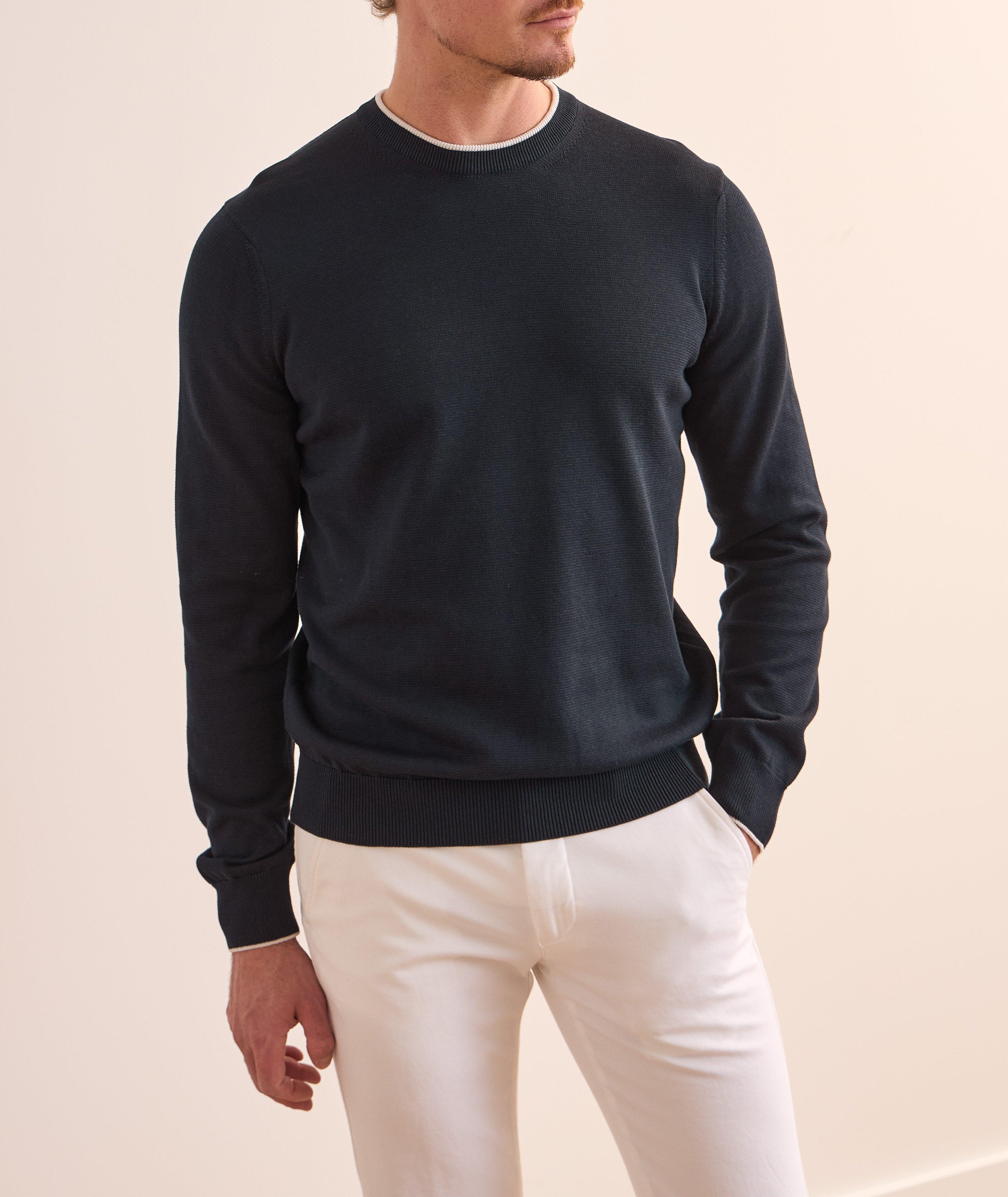 Contrast Tipped Silk-Cotton Sweater image 1