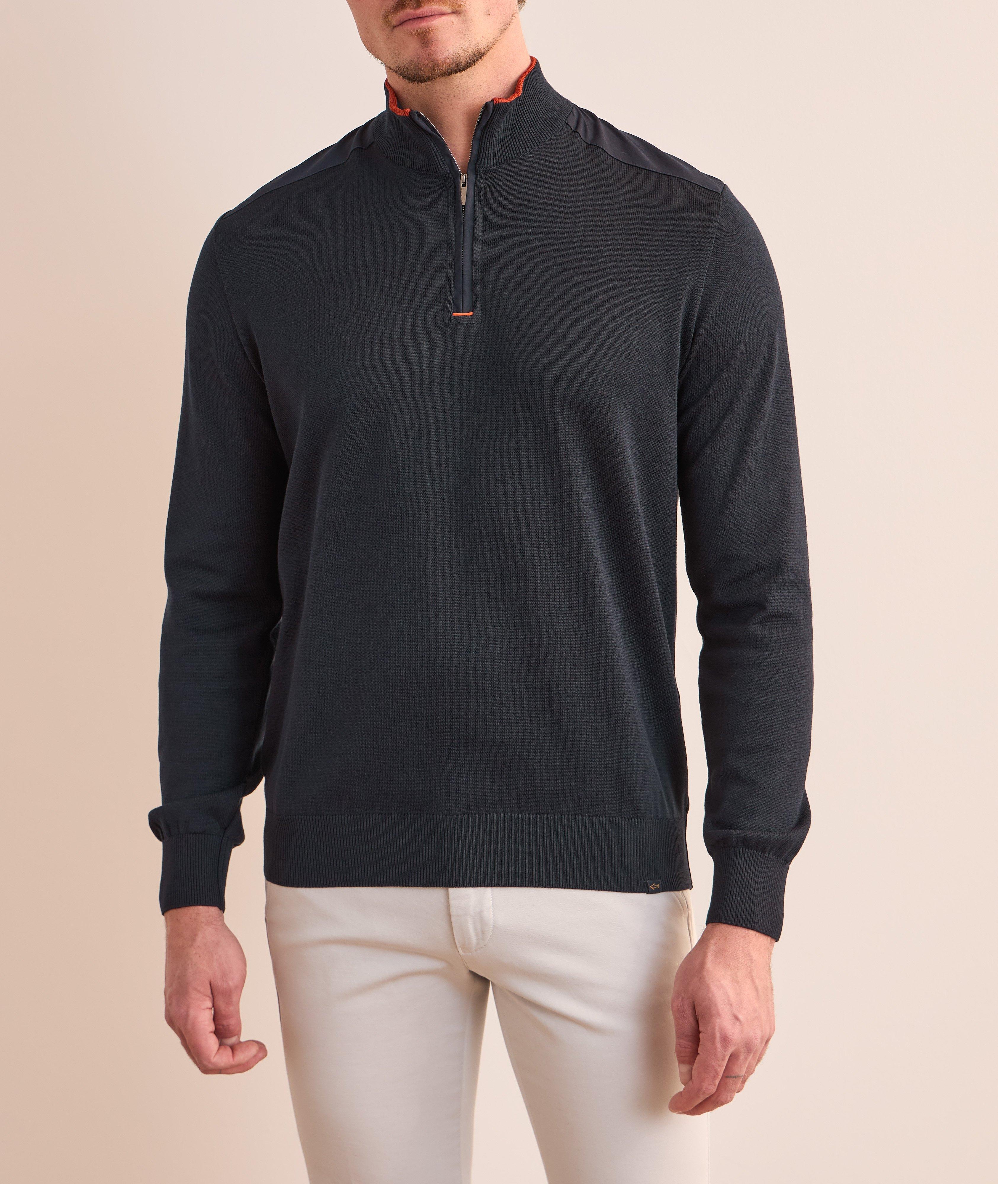 Tipped Silk-Cotton Quarter-Zip Sweater image 1