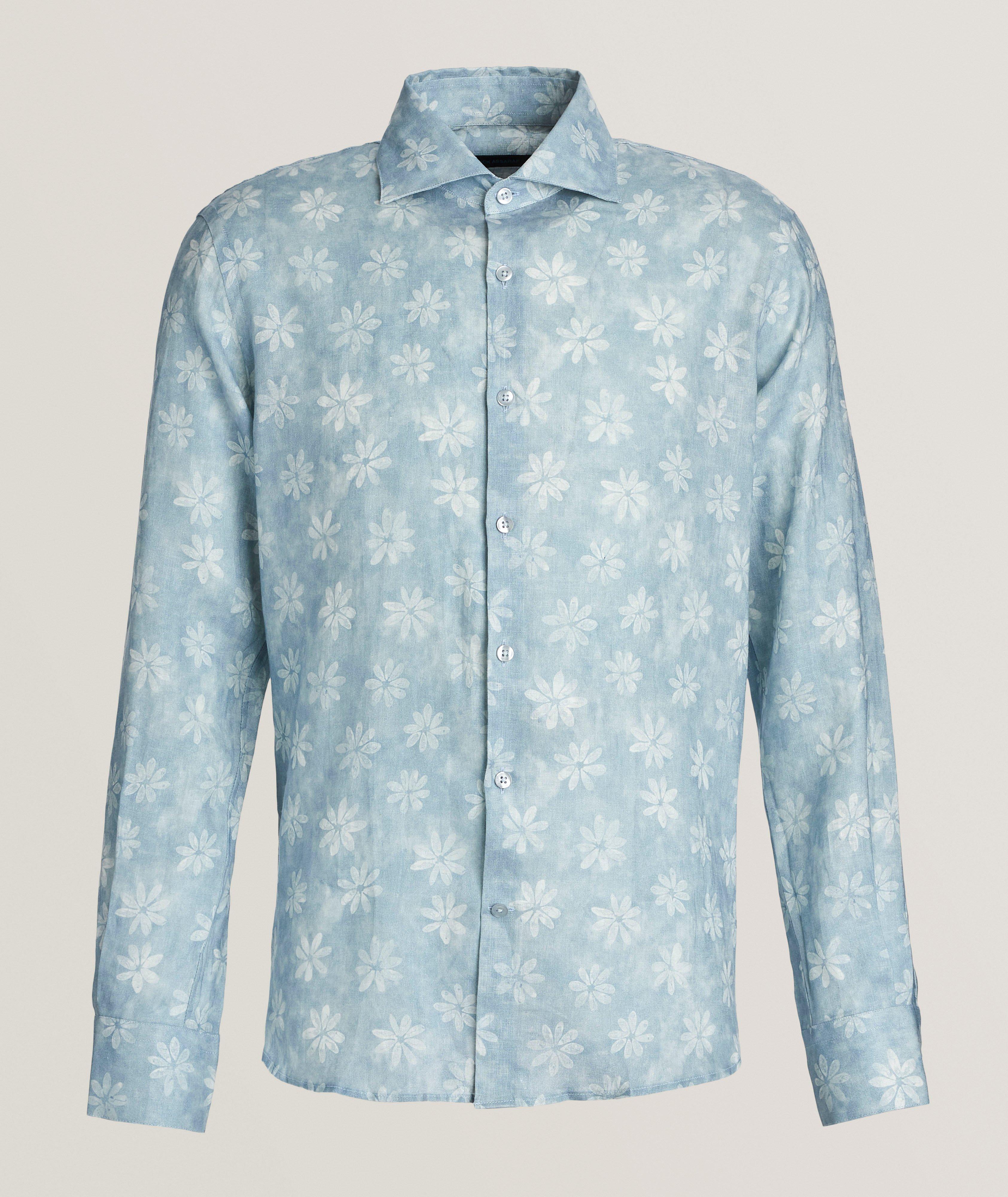 Patrick Assaraf Floral Print Linen Shirt