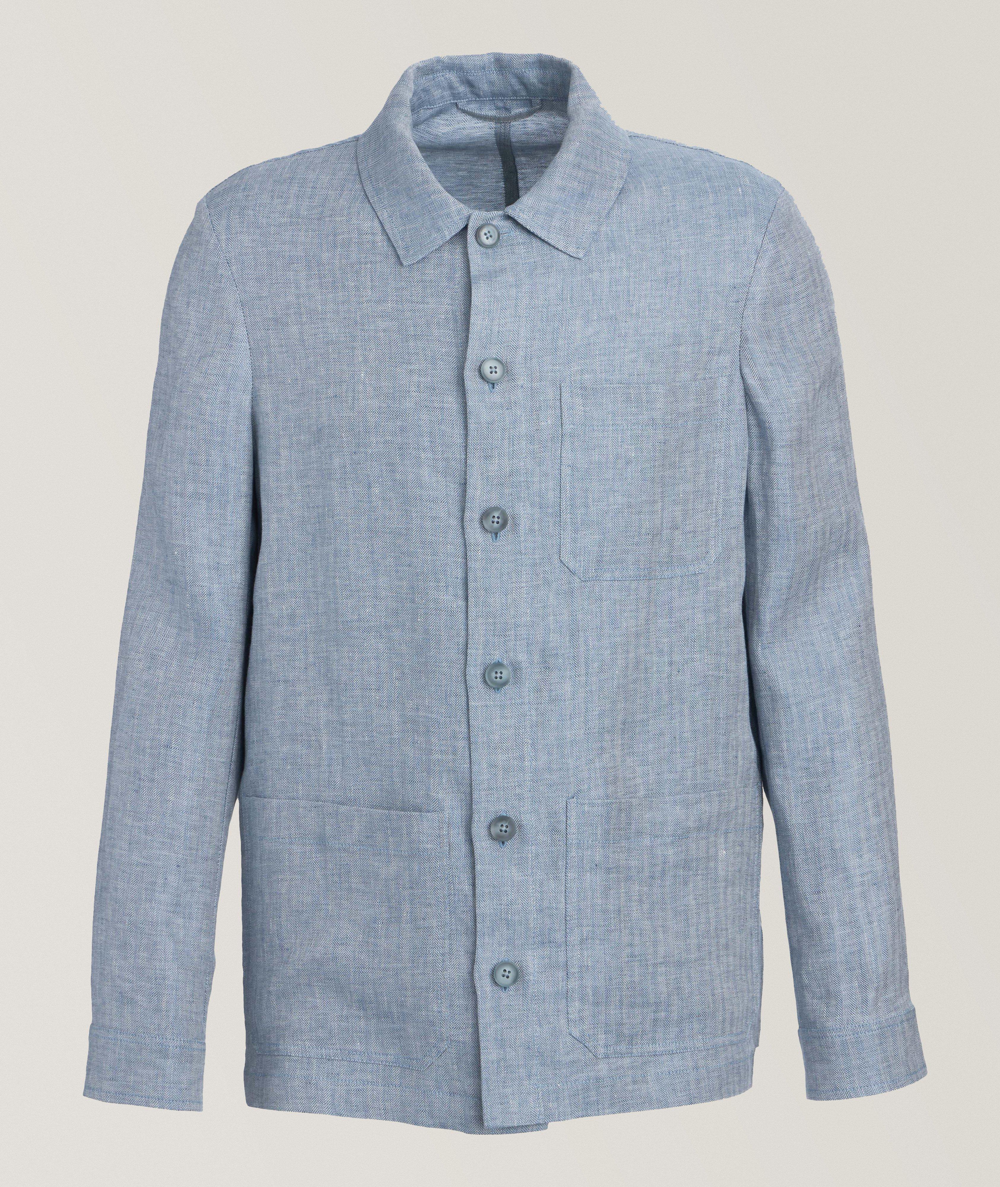 Patrick Assaraf Herringbone Linen Shirt Jacket