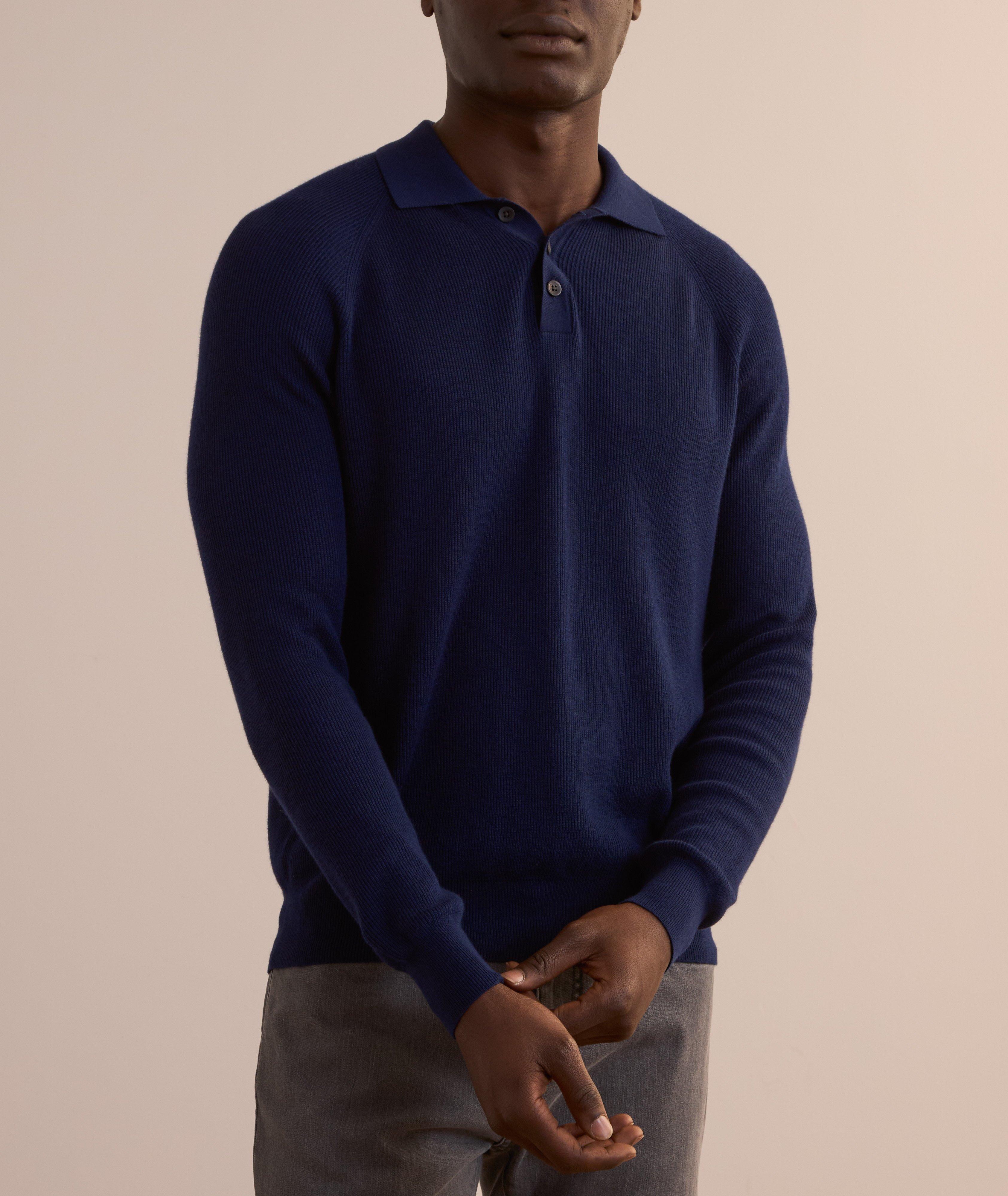 Cotton-Blend Stitch Polo Sweater  image 1