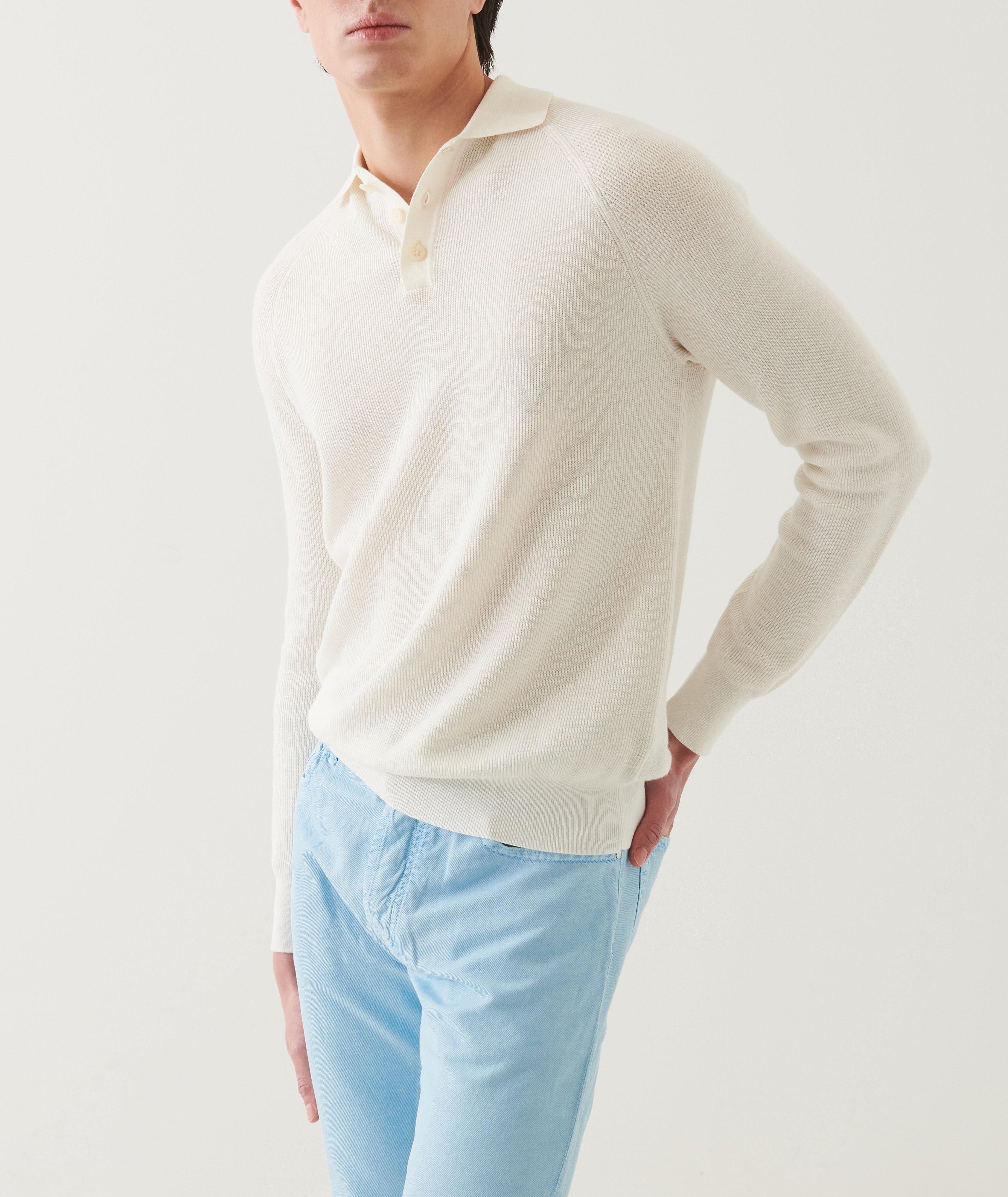 Cotton-Blend Stitch Polo Sweater  image 1