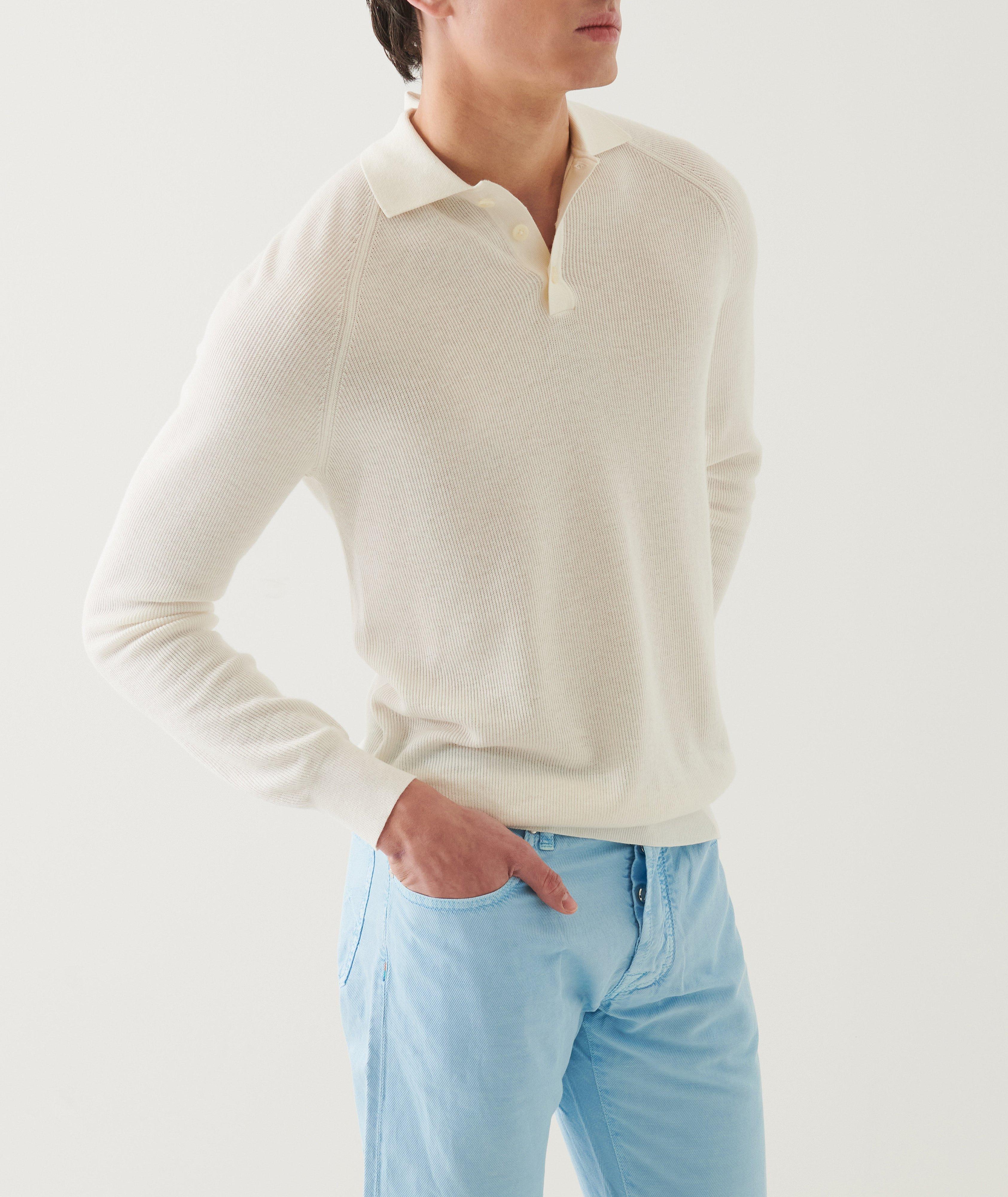 Cotton-Blend Stitch Polo Sweater  image 2