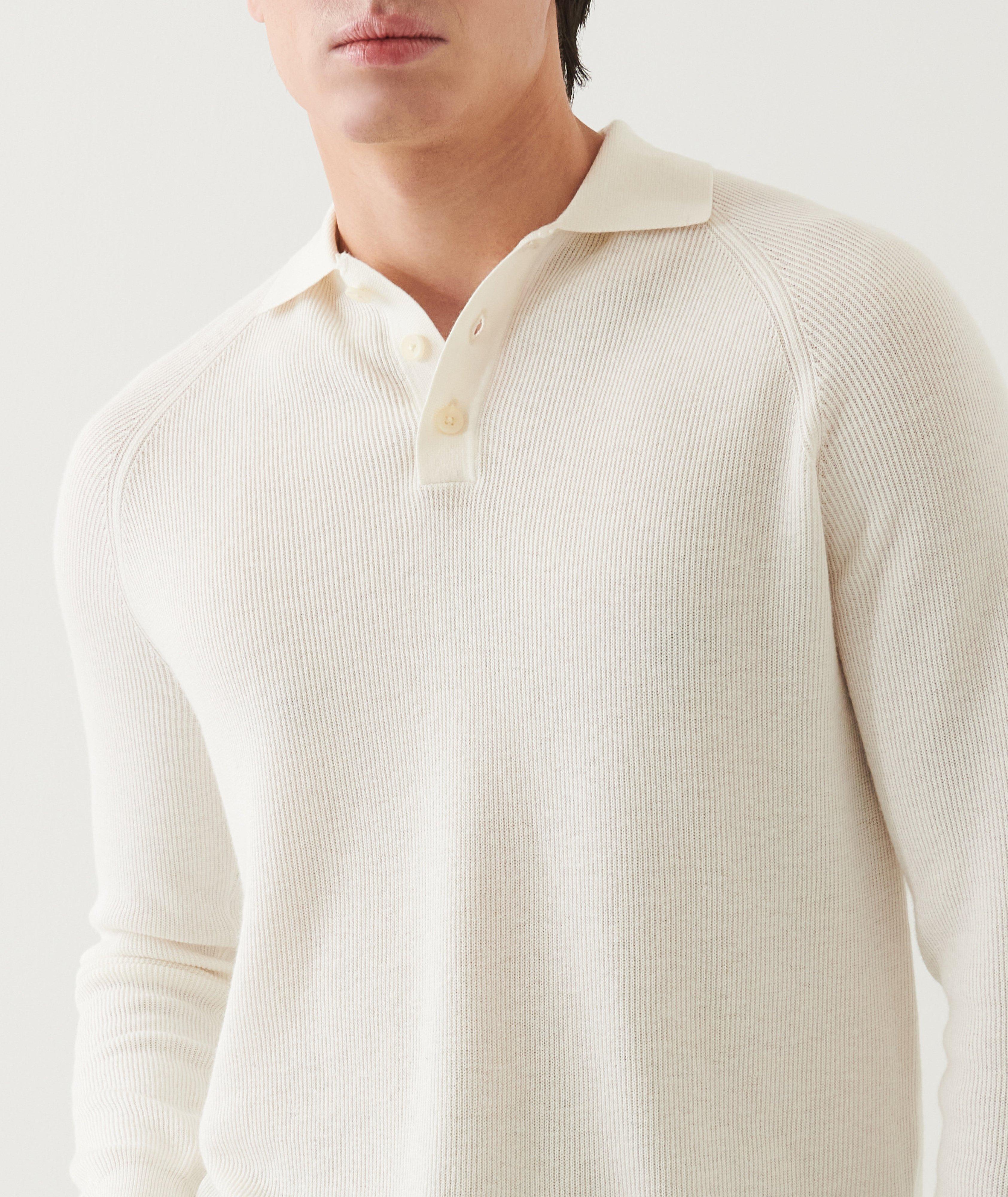 Cotton-Blend Stitch Polo Sweater  image 4