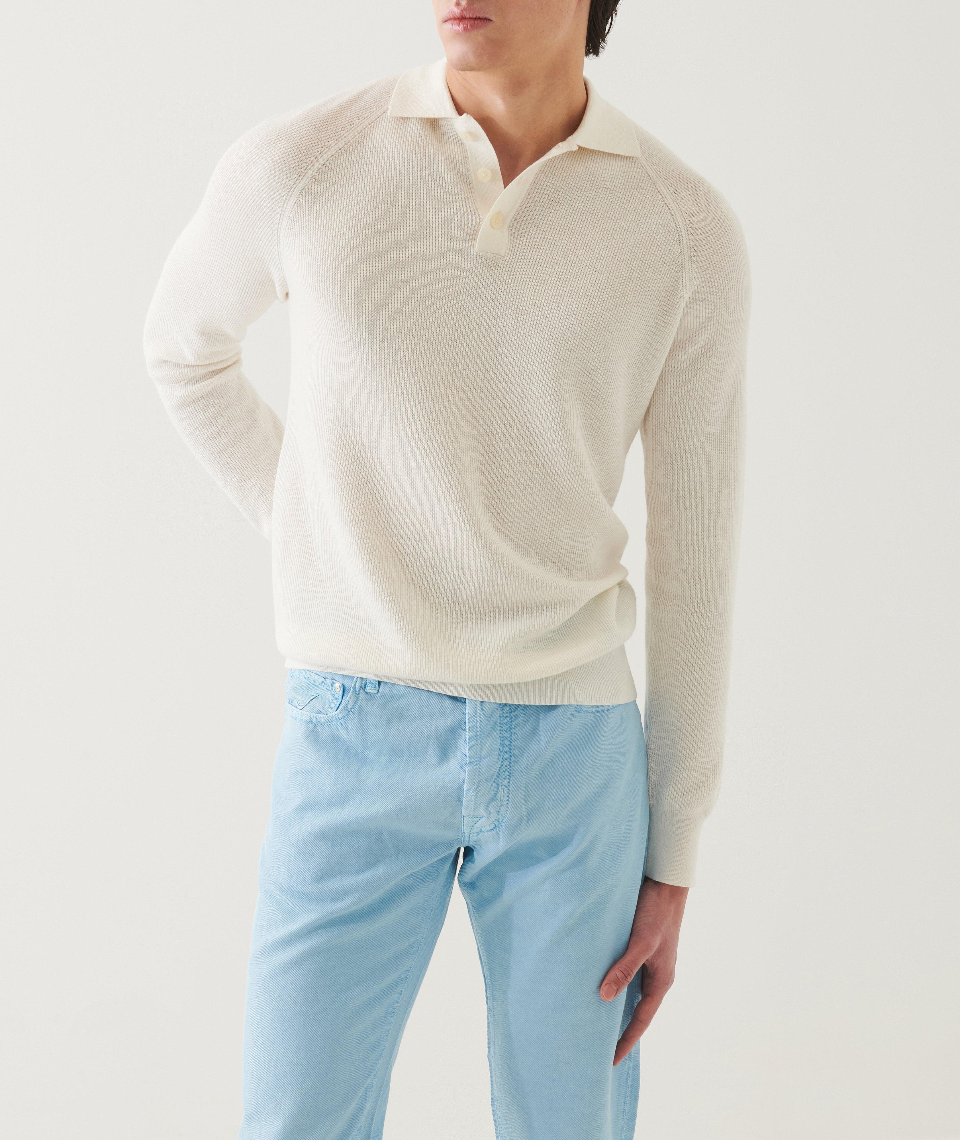 Cotton-Blend Stitch Polo Sweater  image 5