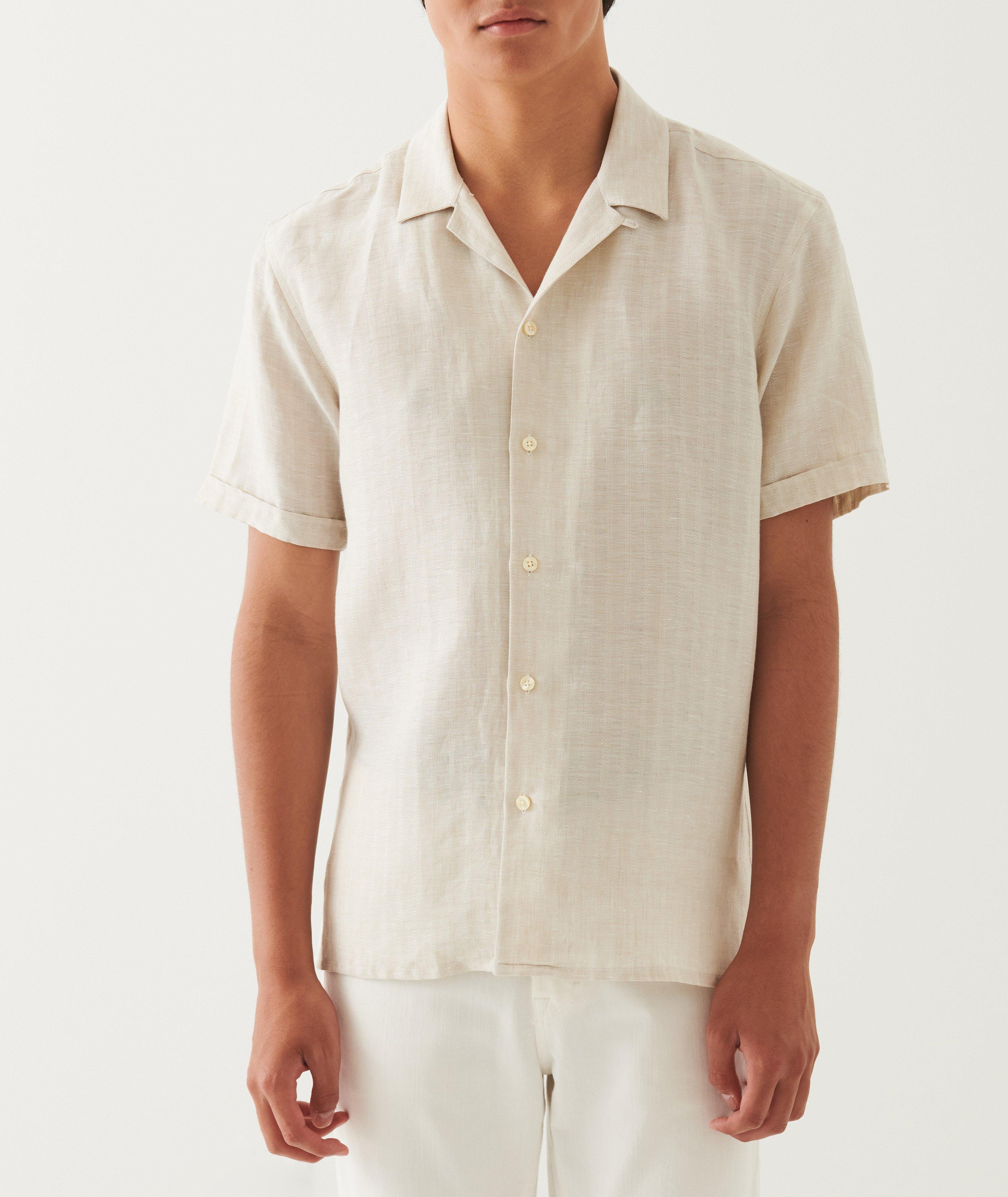 Textured Stripe Linen Camp Shirt image 1