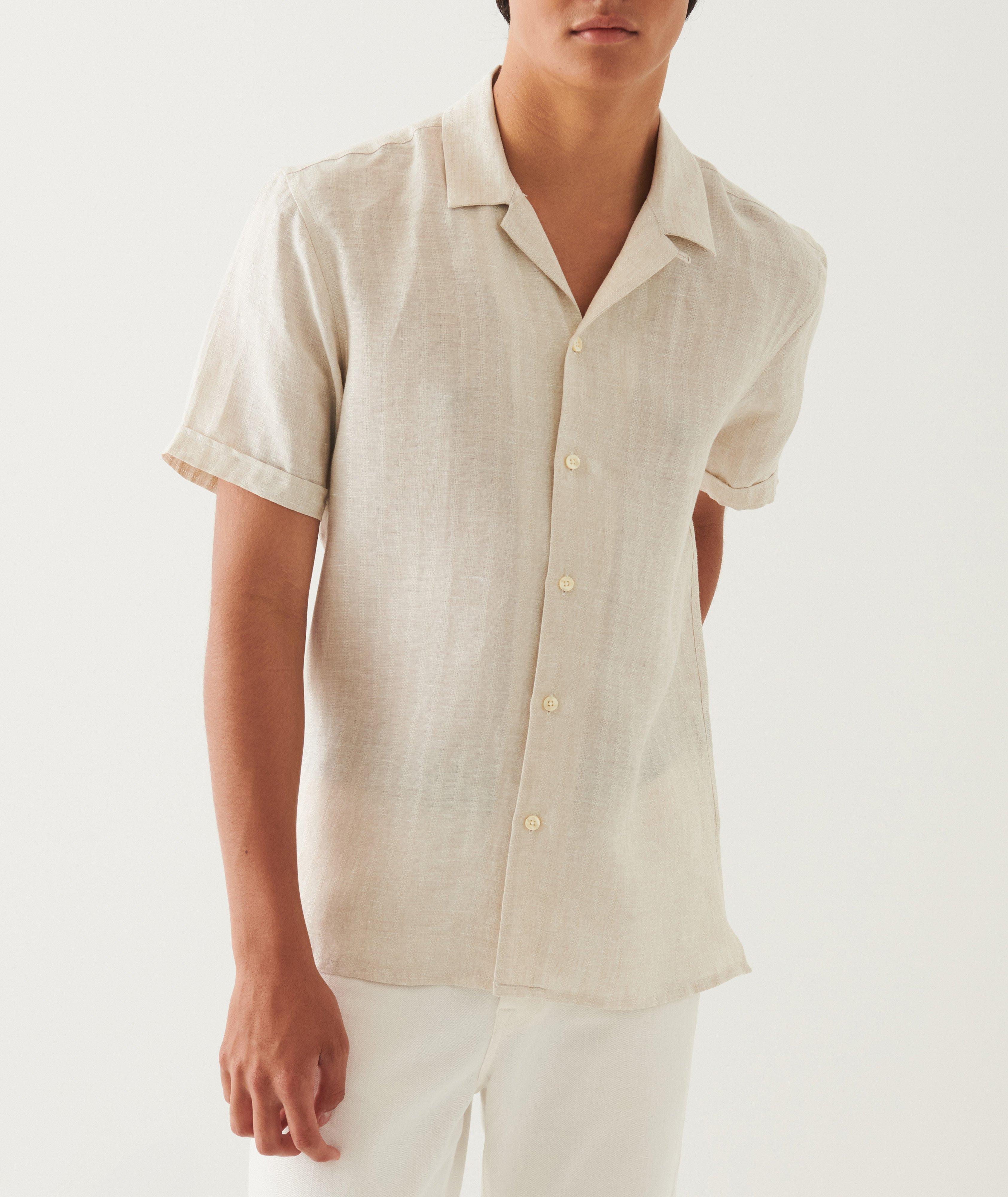 Textured Stripe Linen Camp Shirt image 2