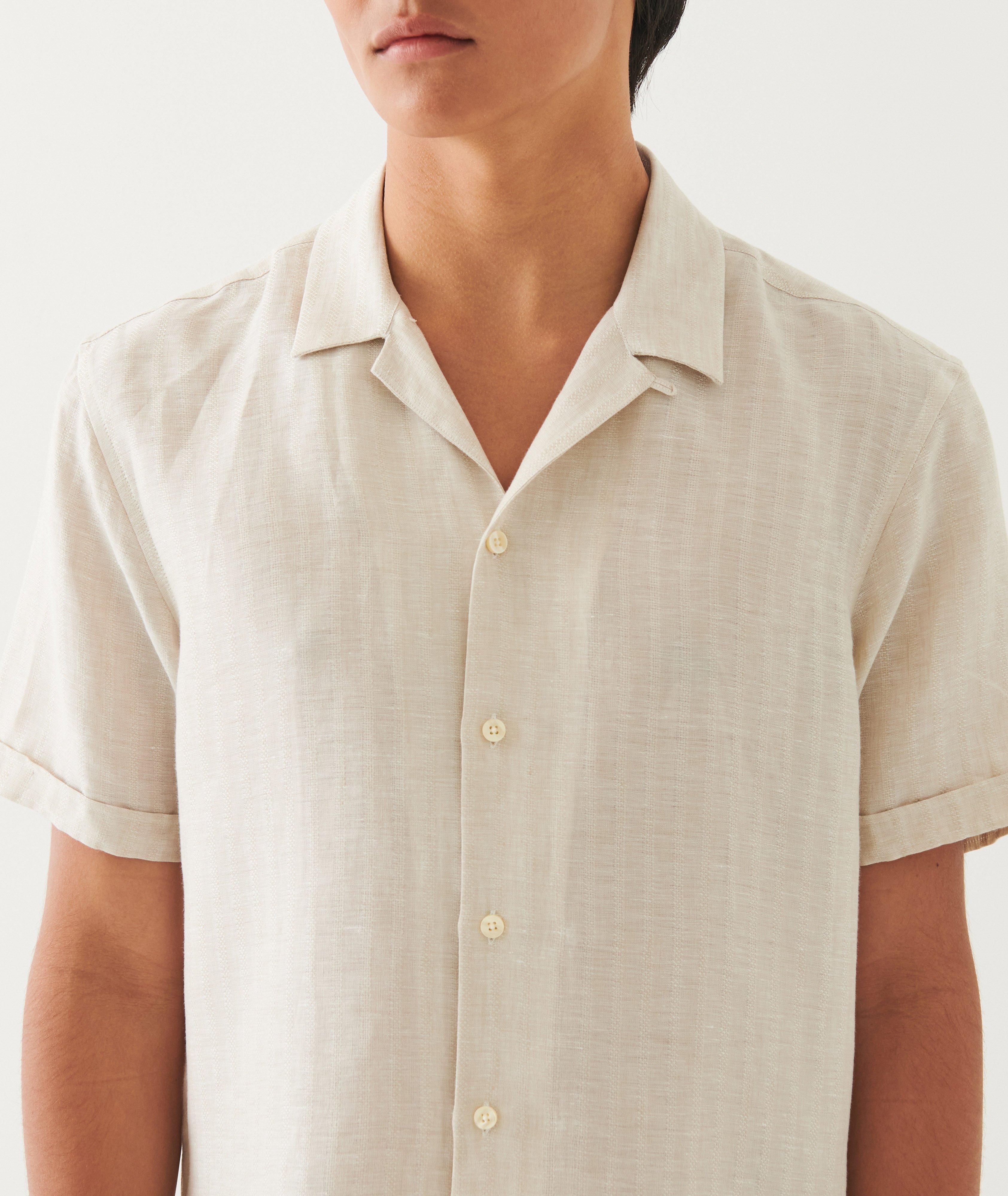 Textured Stripe Linen Camp Shirt image 4