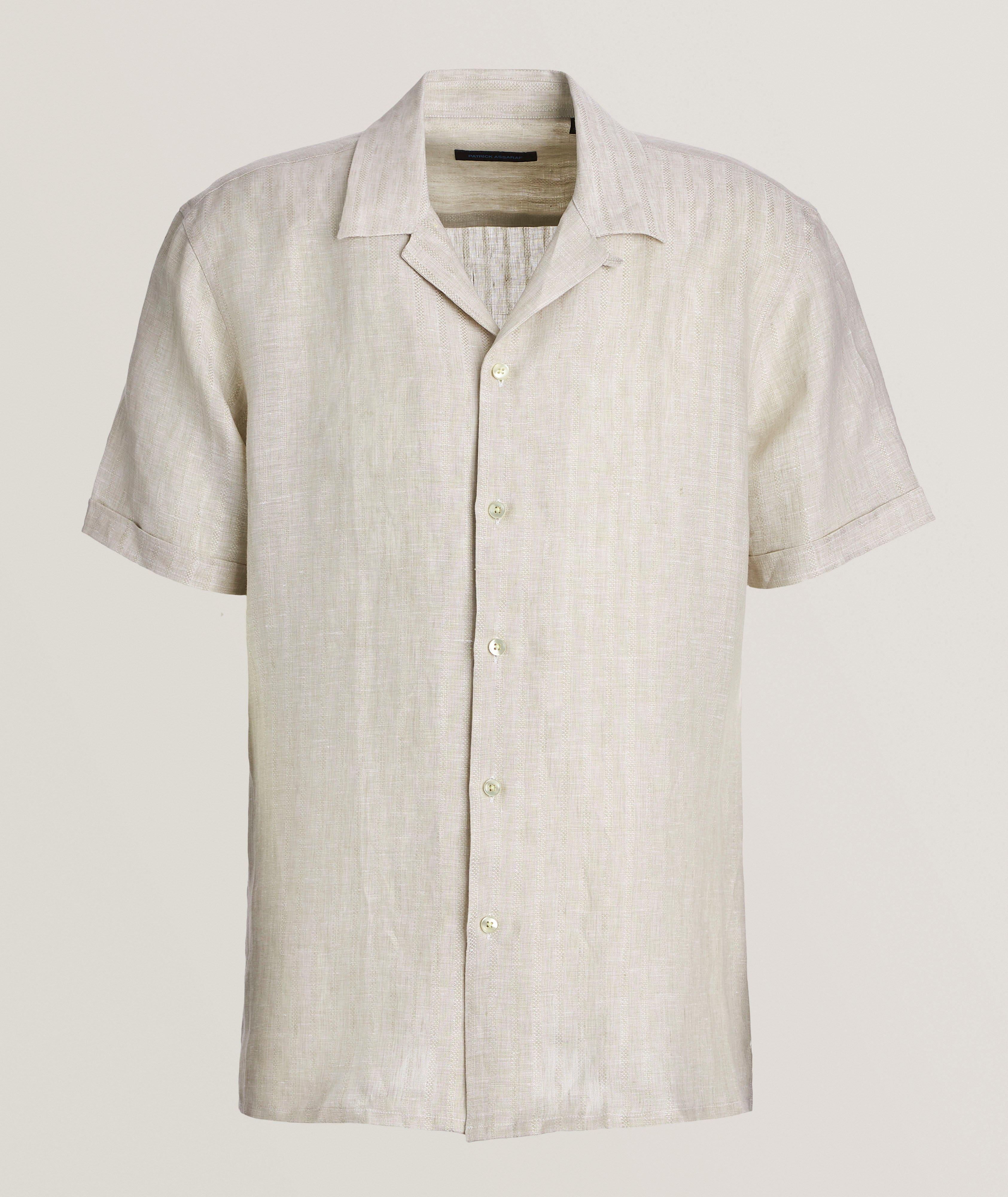 Textured Stripe Linen Camp Shirt image 0