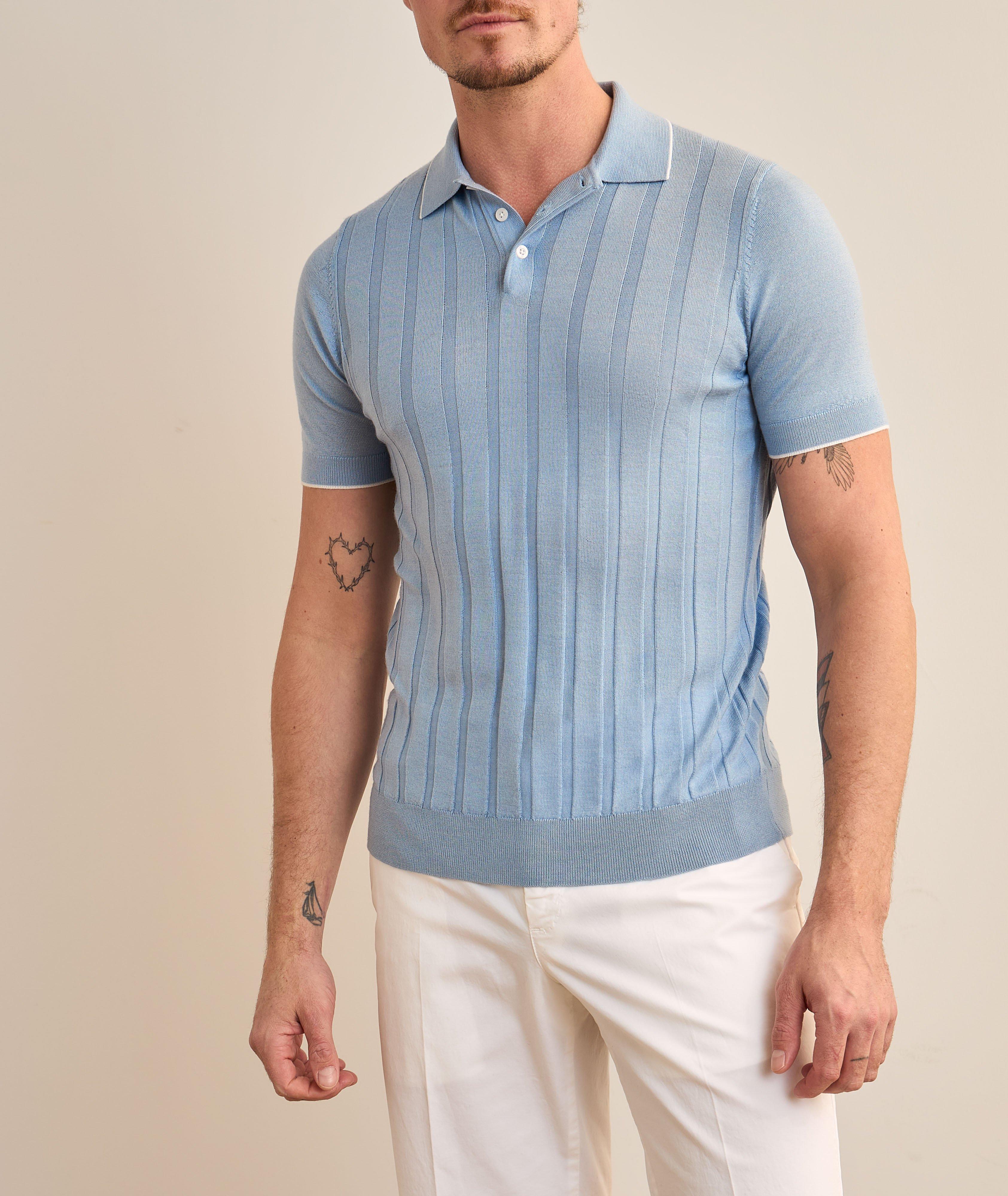 Extrafine Merino Wool-Silk Drop Needle Polo image 1