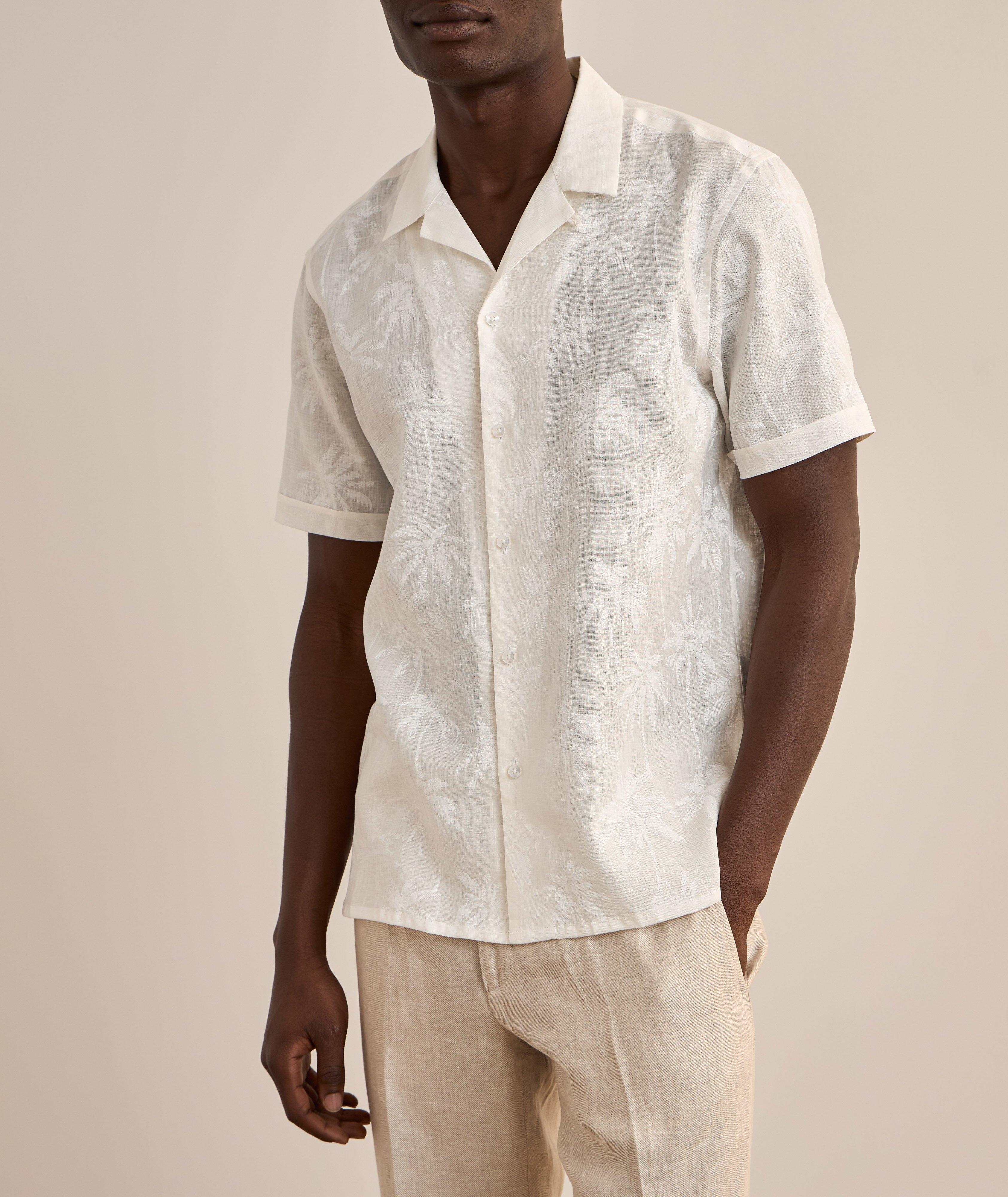 Chemise en lin à col cubain et à motif tropical image 1