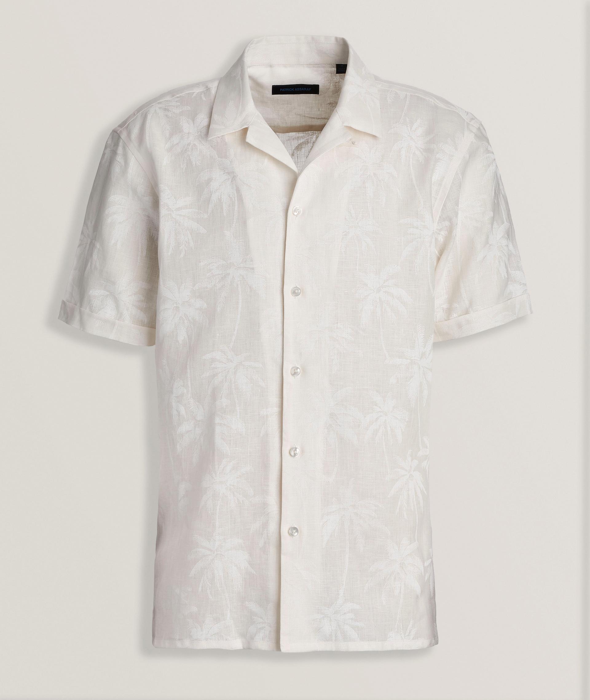 Chemise en lin à col cubain et à motif tropical image 0