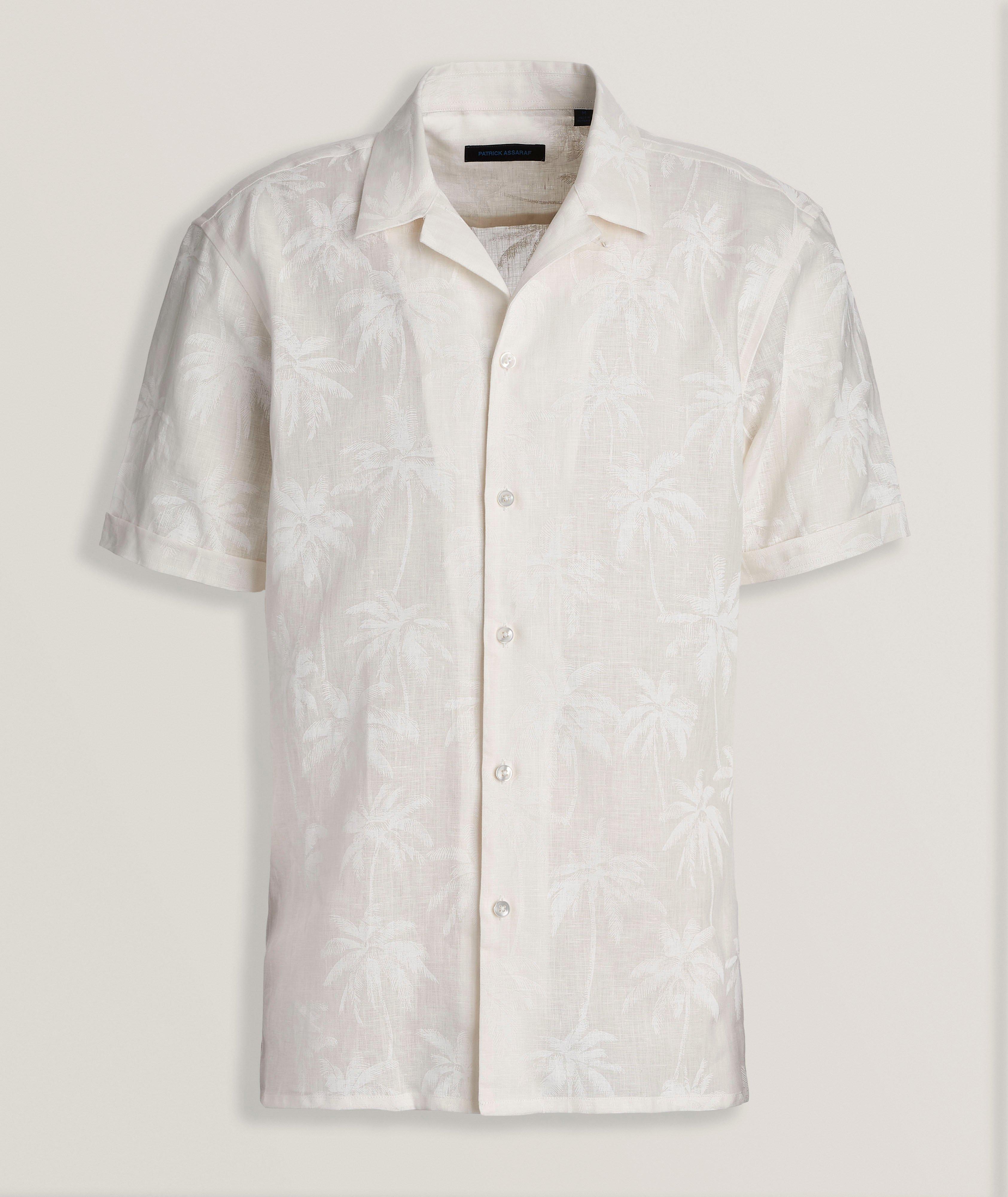 Chemise en lin à col cubain et à motif tropical image 0