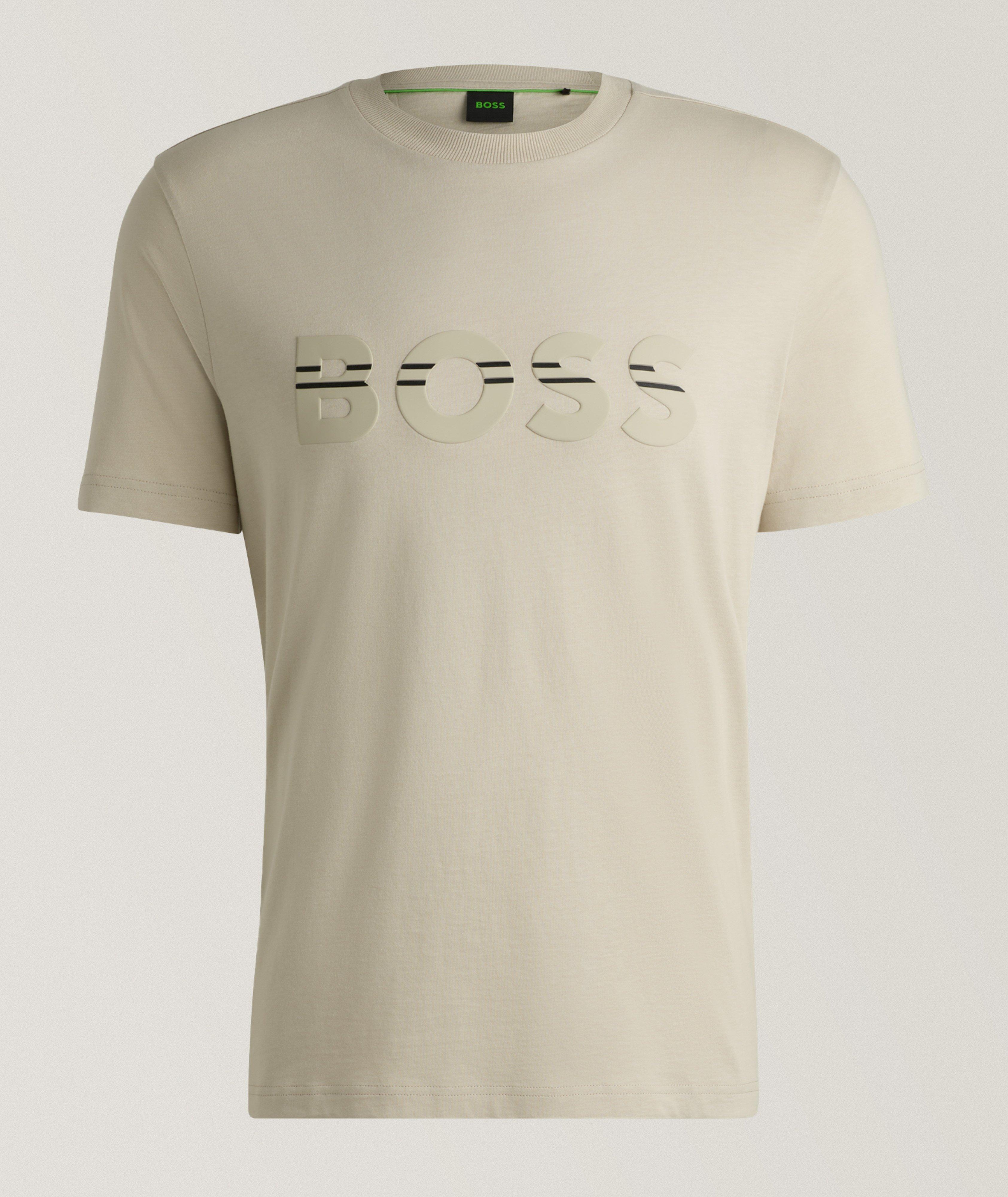 T-shirt en coton avec logo rayé image 0