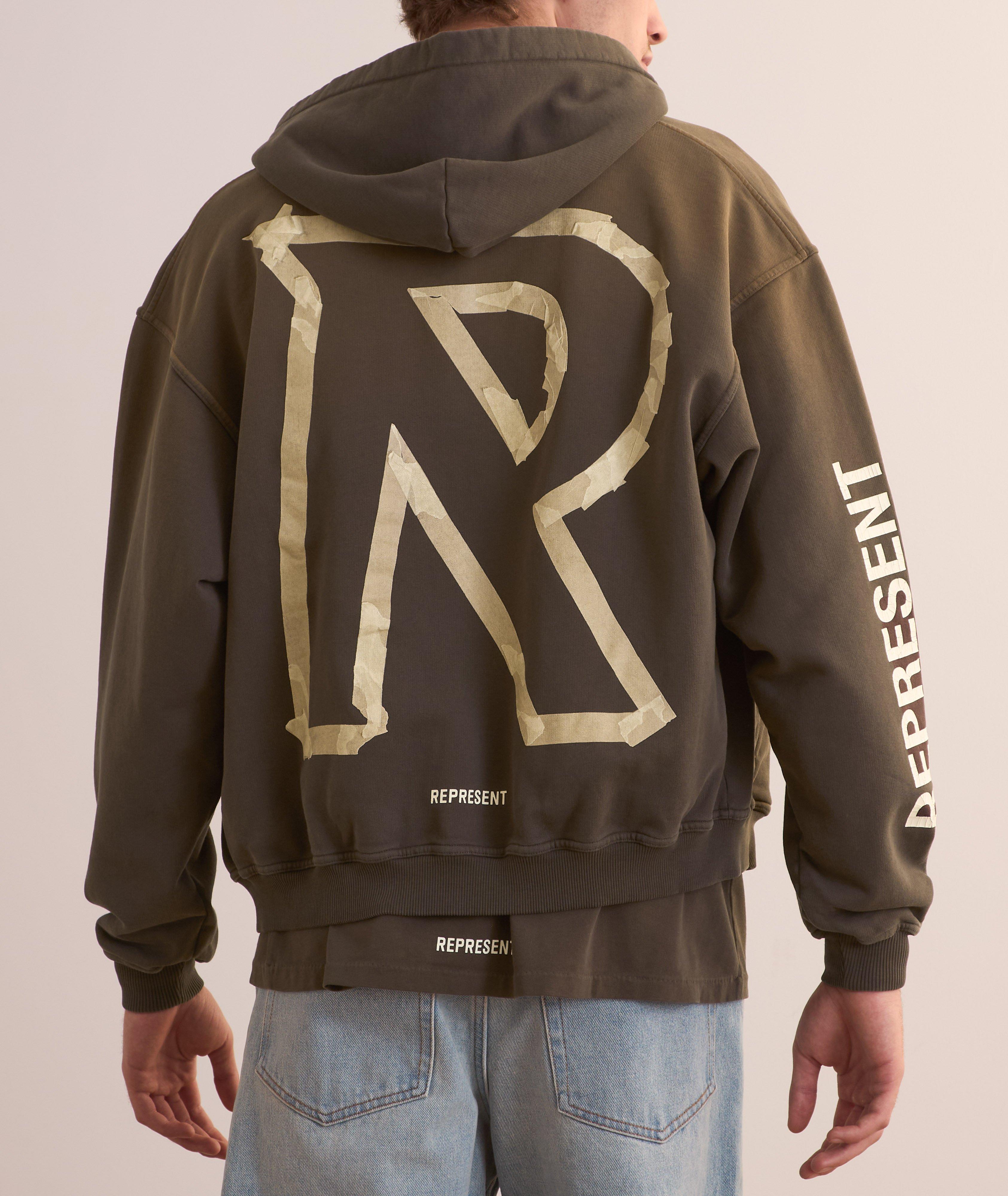 Tape Print Zip Hooded Sweater