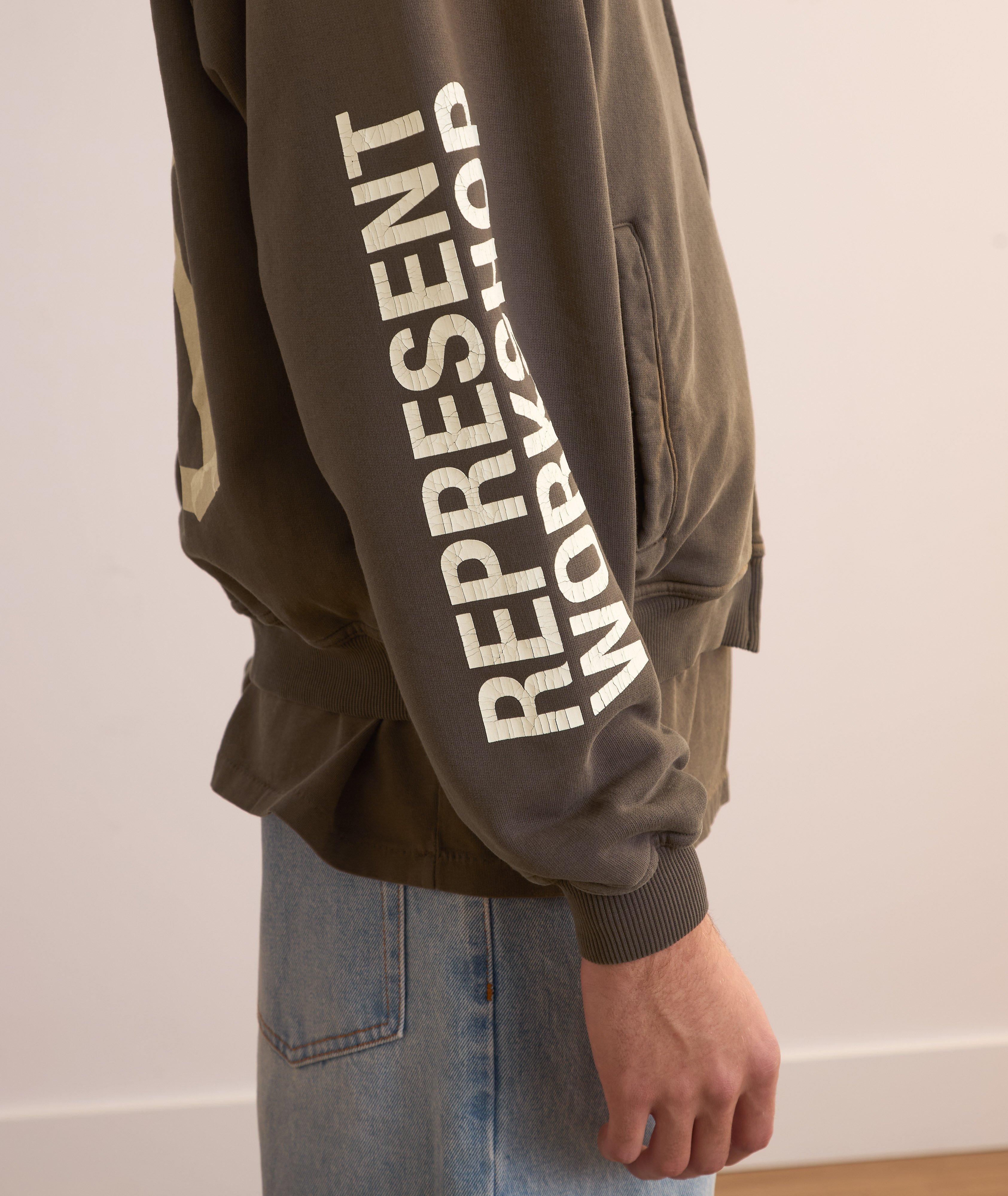 Tape Print Zip Hooded Sweater