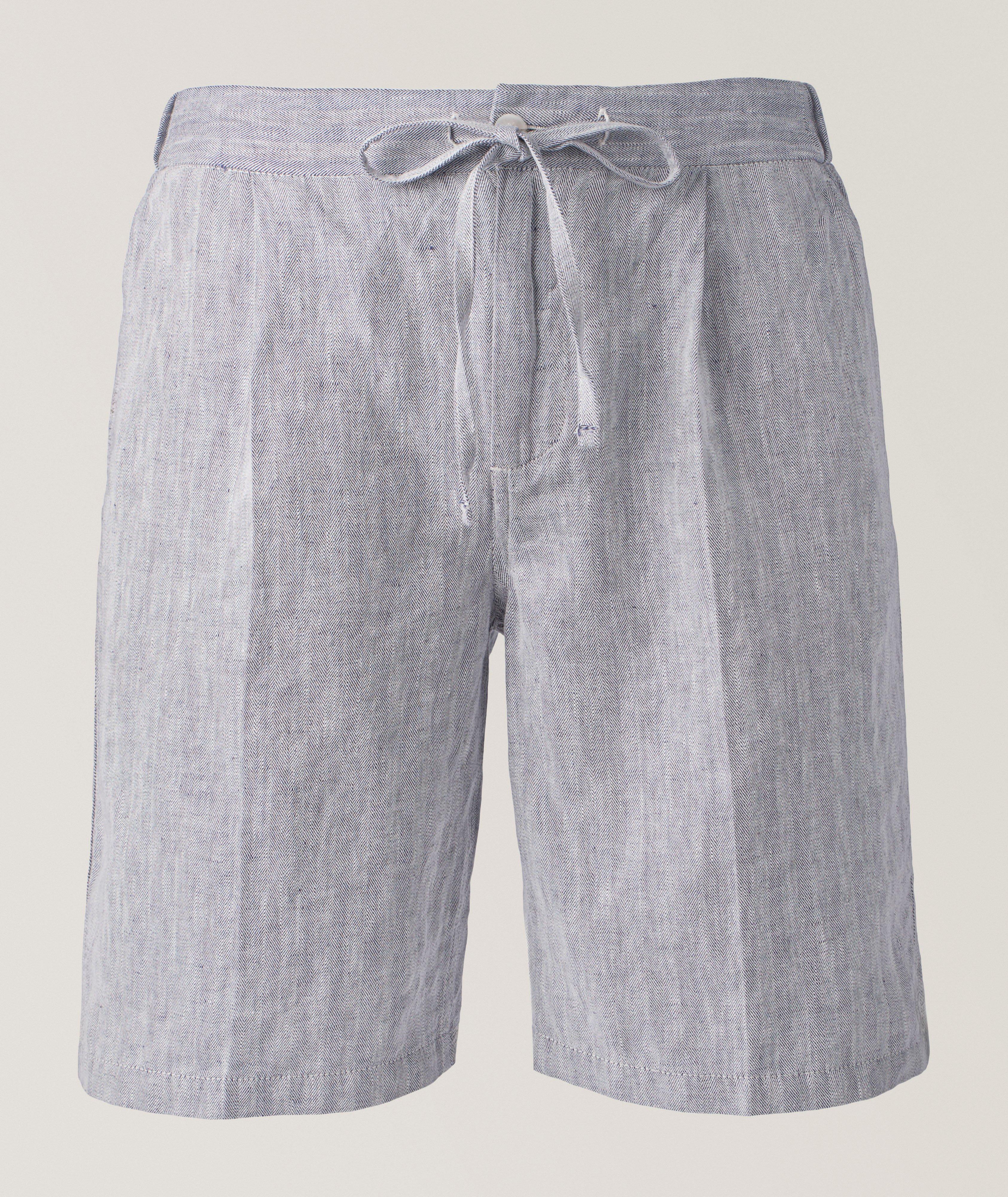 Frescobol Carioca Short en mélange de coton et de lin à chevrons