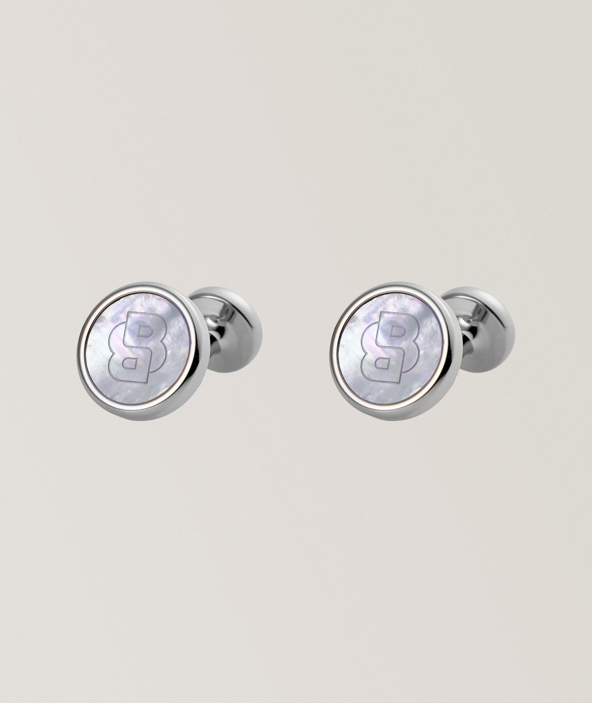 Mother-Of-Pearl Logo Round Cufflinks  image 0