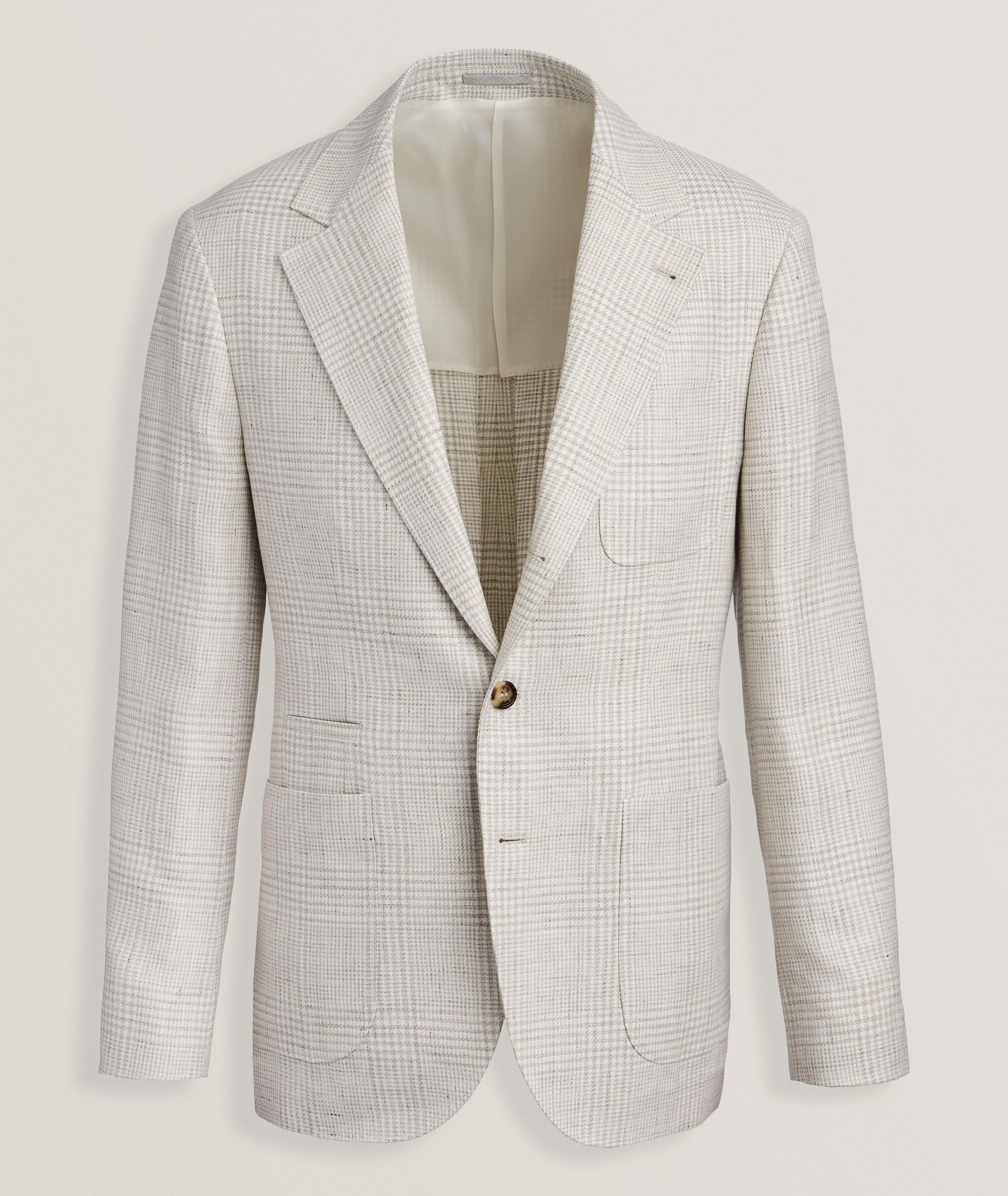 Brunello Cucinelli Plaid Linen, Wool & Silk Sport Jacket 