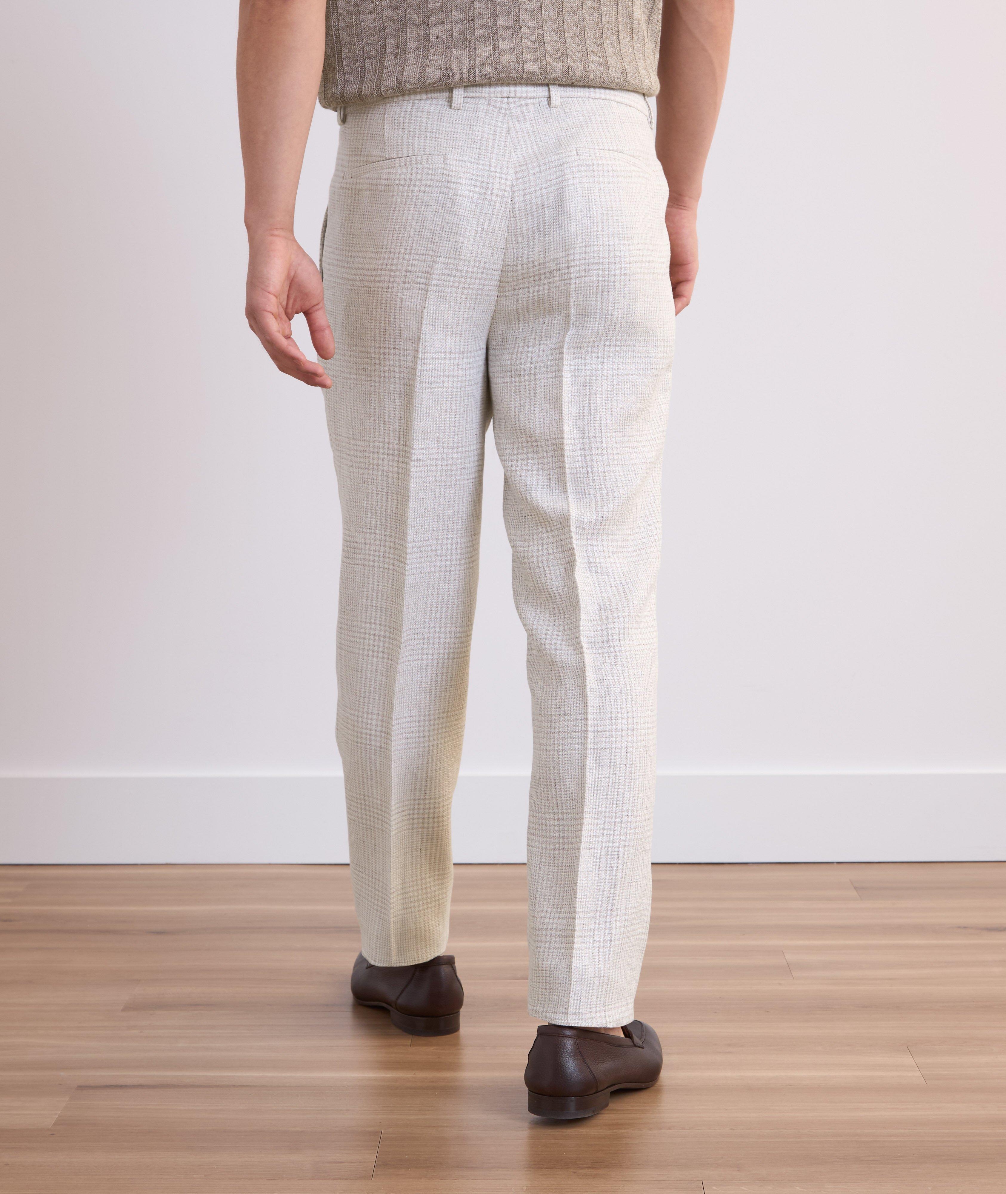 Leisure-Fit Plaid Linen-Wool-Silk Suit Pants image 2