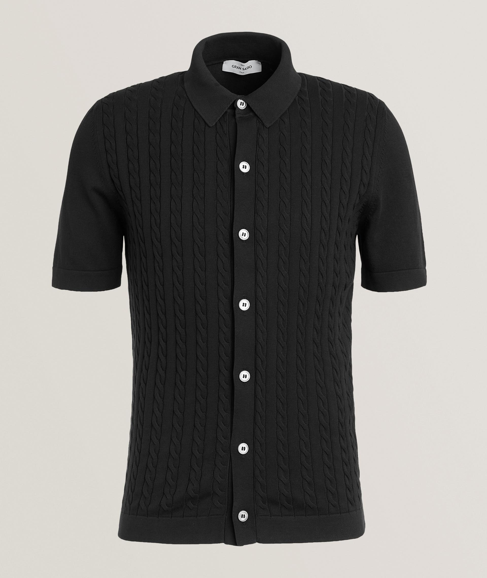Cable Knit Full-Button Polo Shirt  image 0