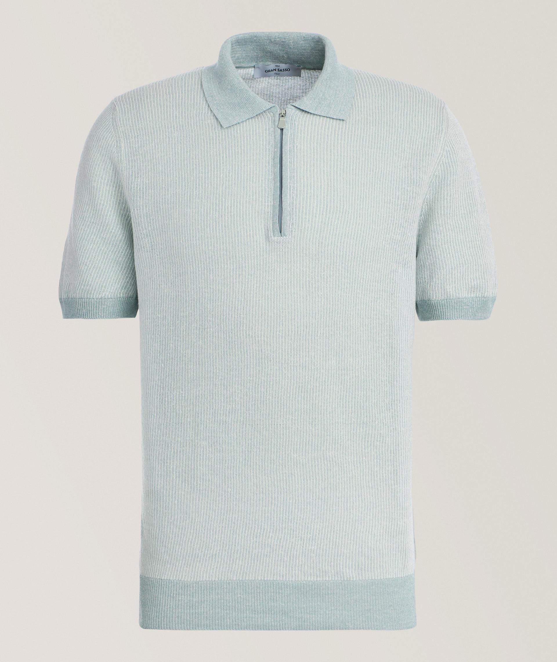 Ribbed Linen-Cotton Quarter-Zip Polo  image 0