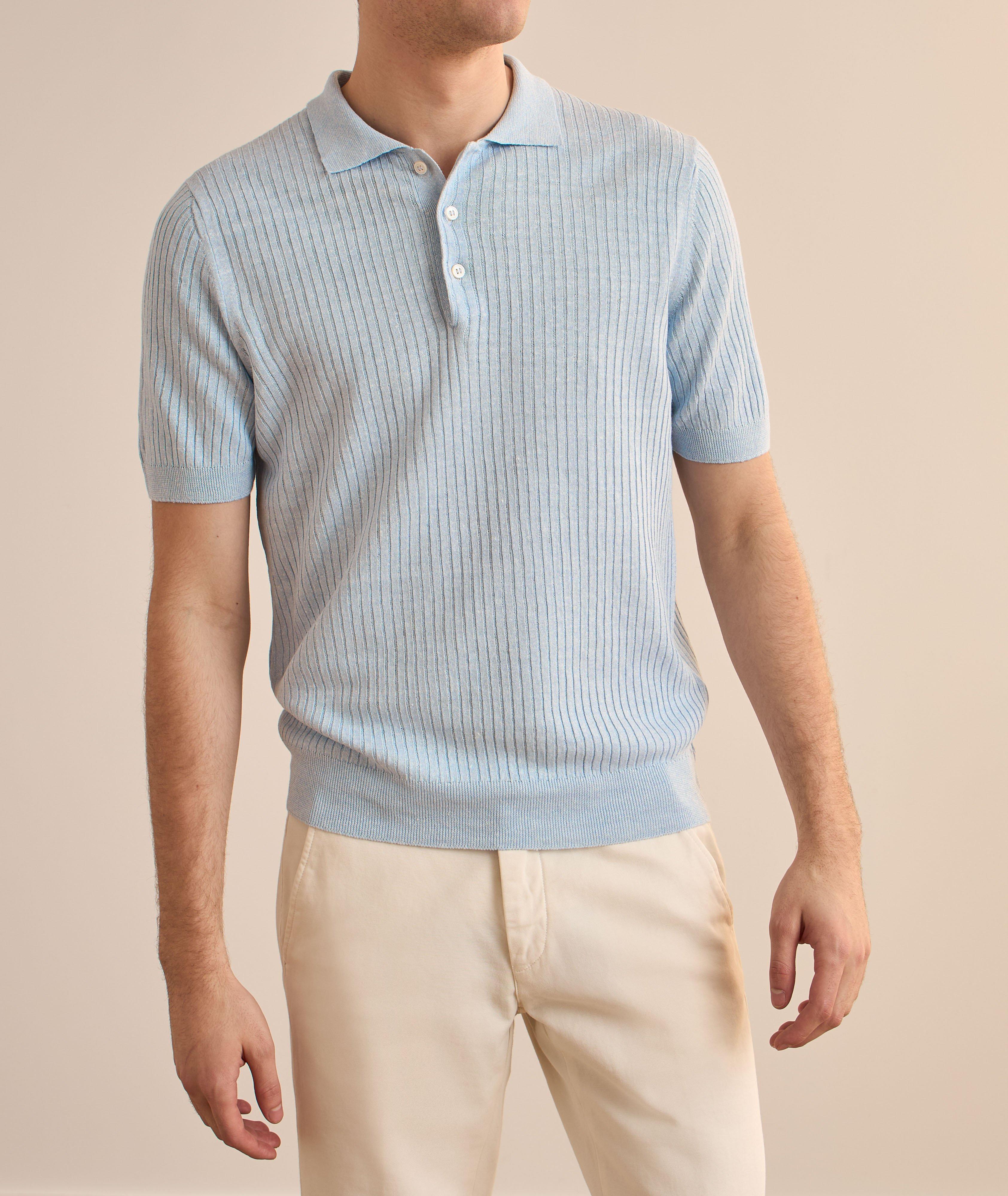 Linen-Cotton Ribbed Knit Polo image 1