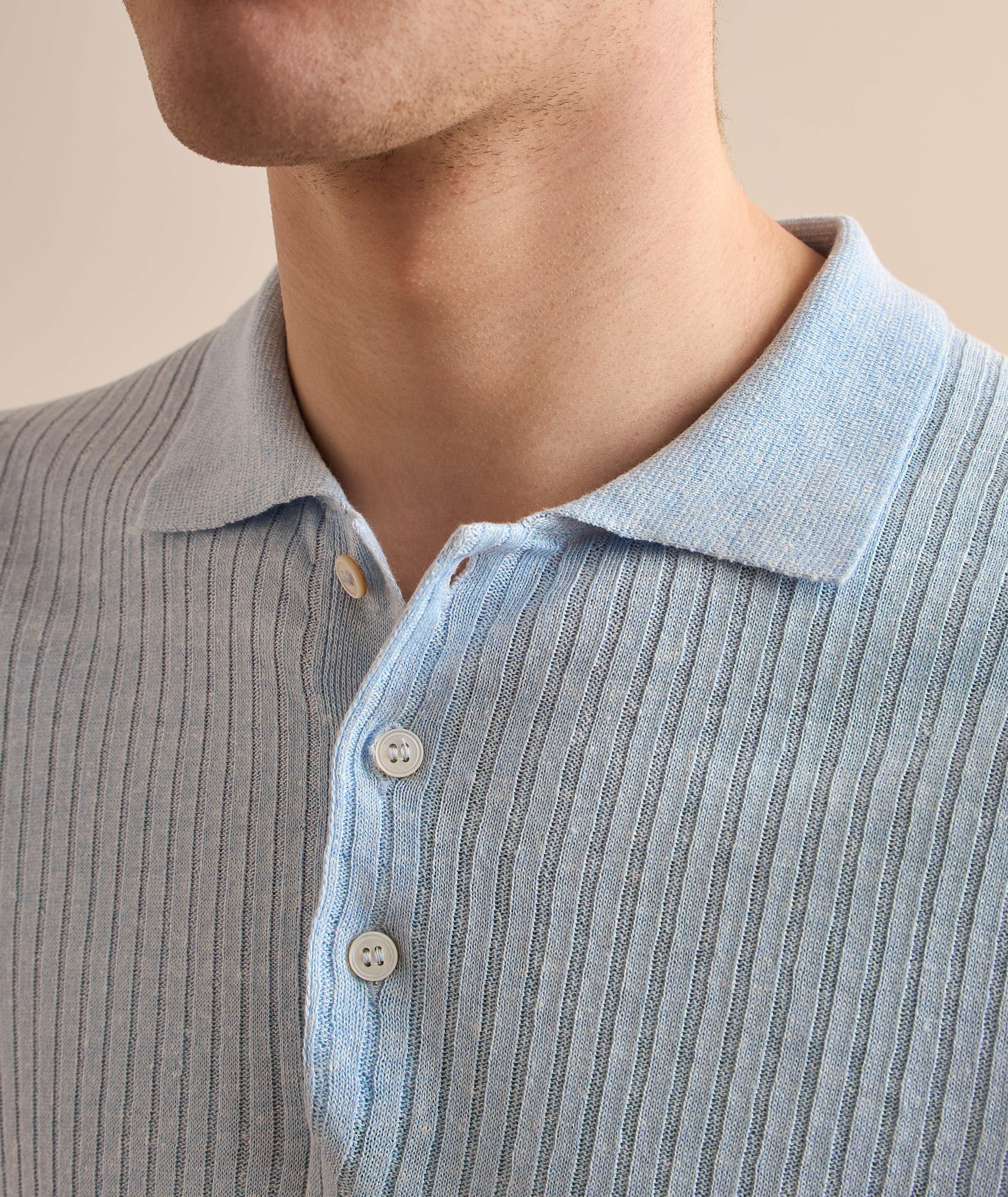 Linen-Cotton Ribbed Knit Polo image 3