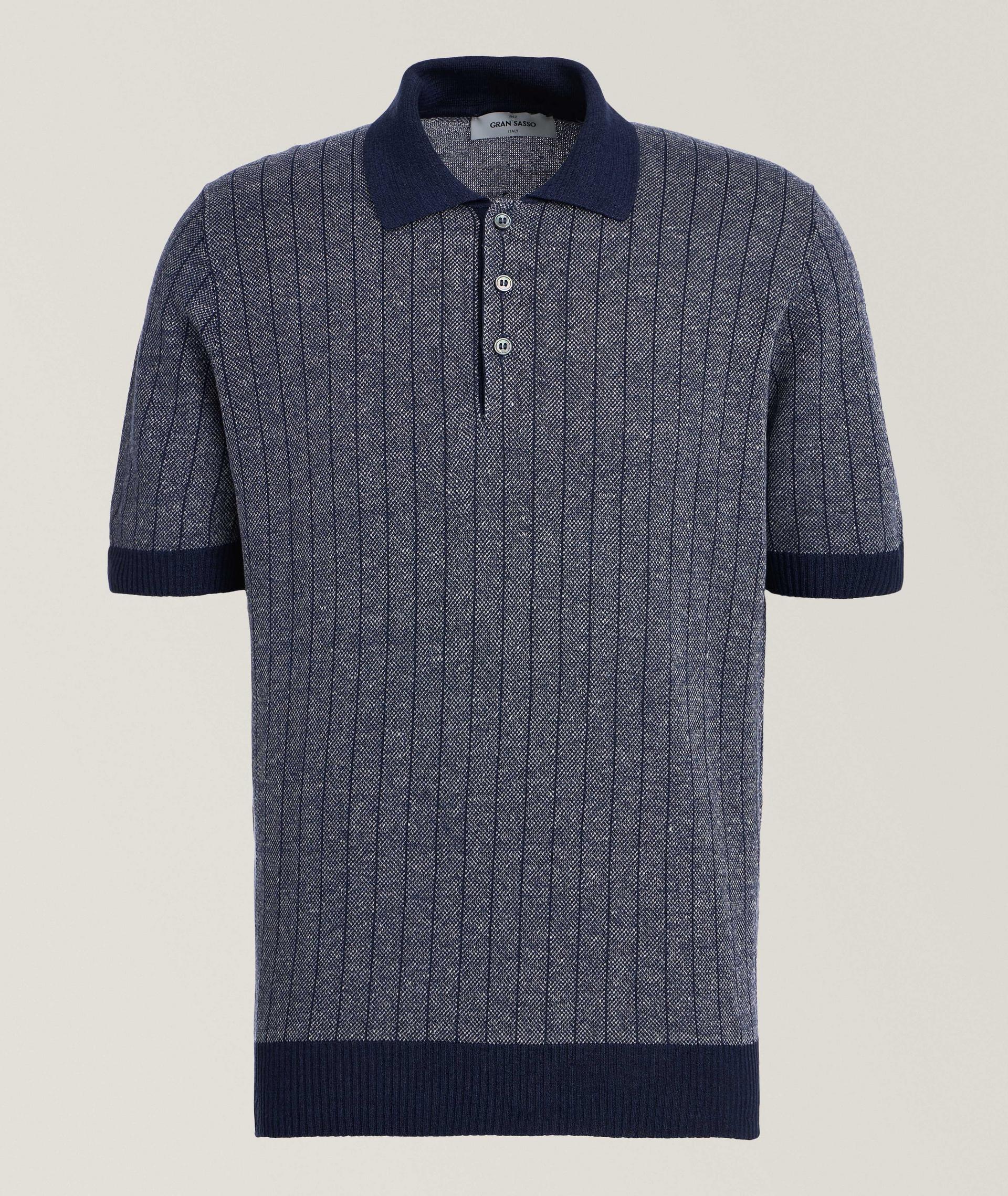 Tonal Striped Linen-Cotton Knit Polo  image 0