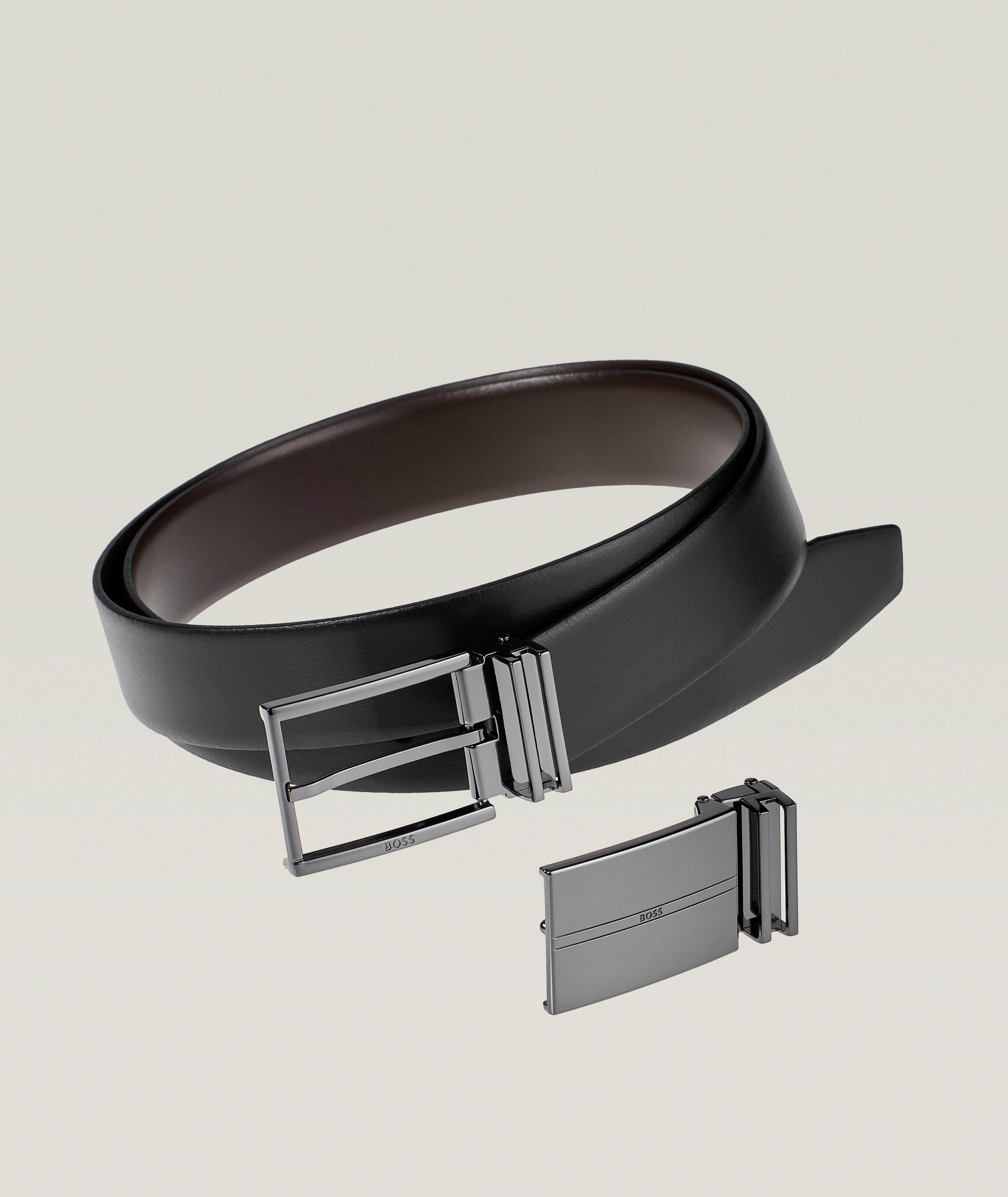 Three-Piece Matte Leather Reversible Belt Set image 0