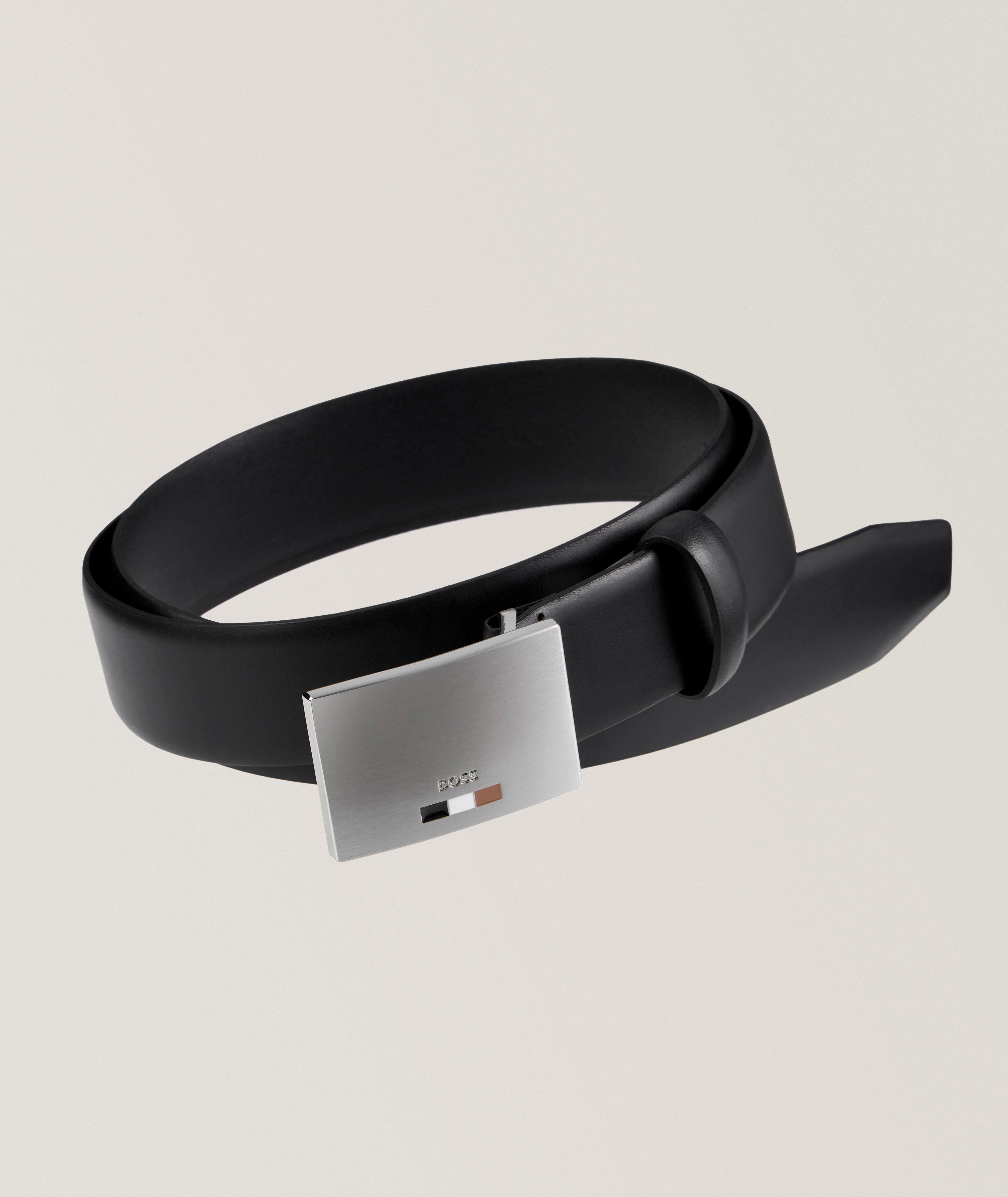 Leather Belt With Branded Plaque Buckle image 0