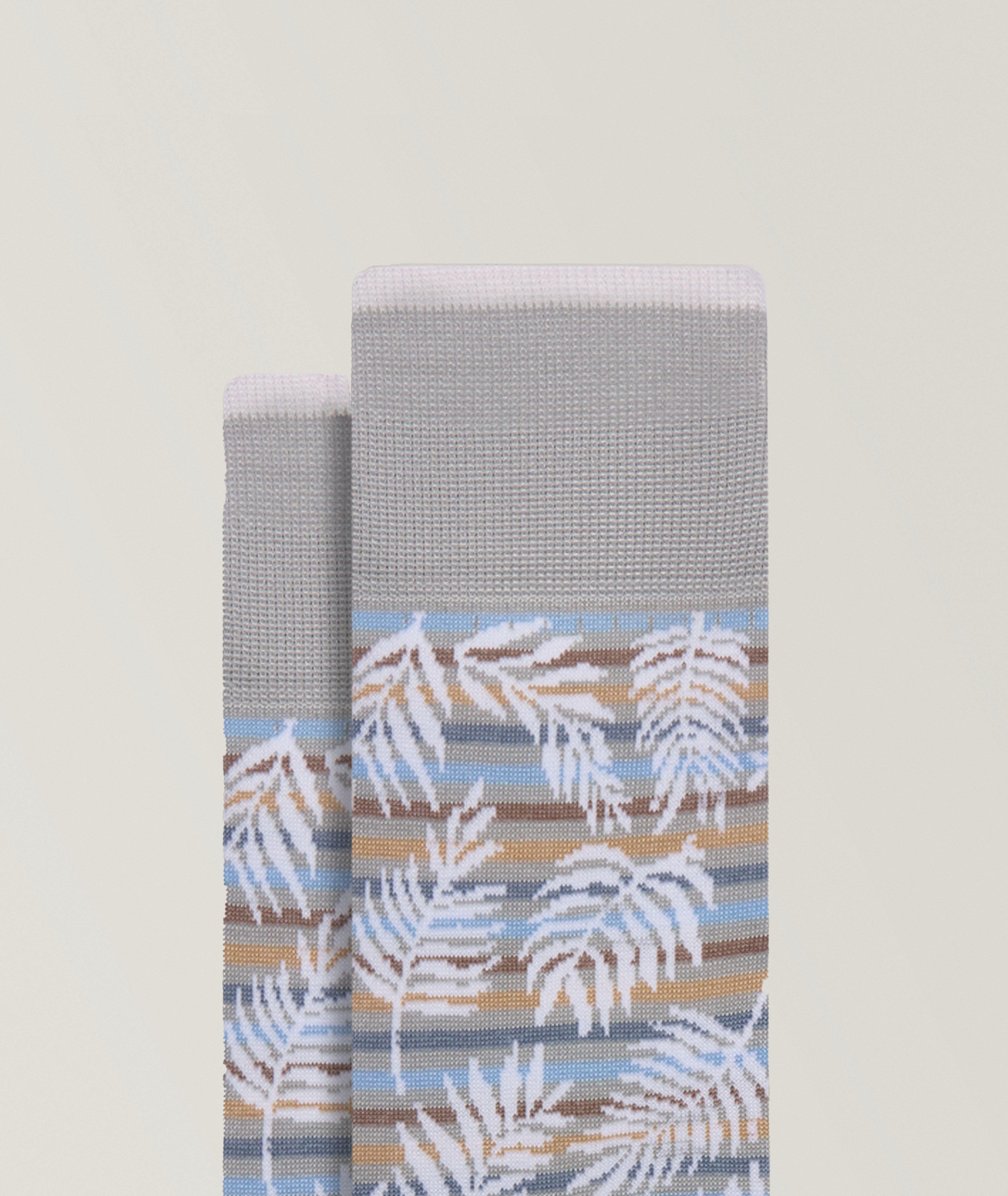 Palm Stripe Stretch-Cotton Socks image 1