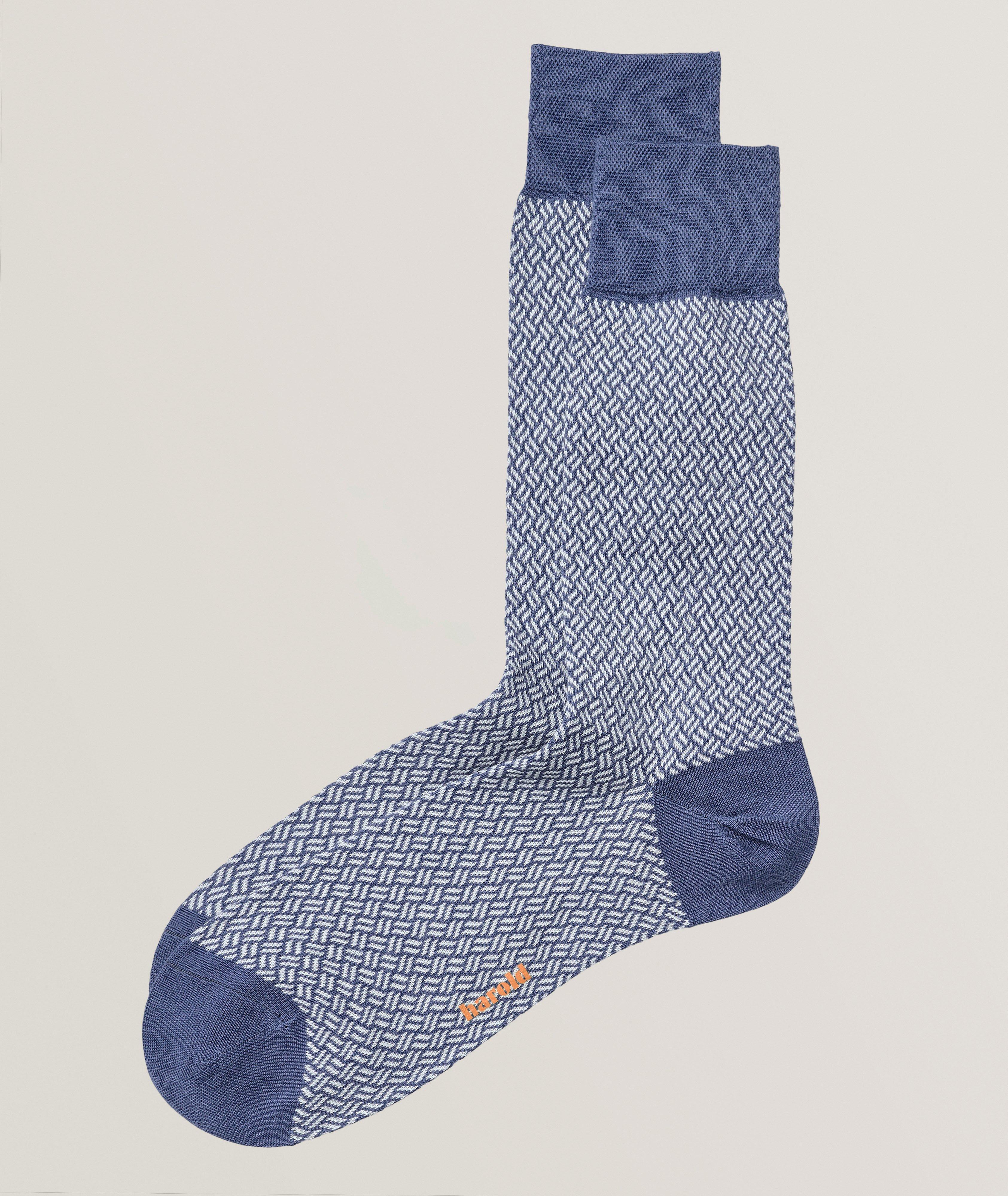 Micro-Herringbone Stretch-Cotton Socks  image 0