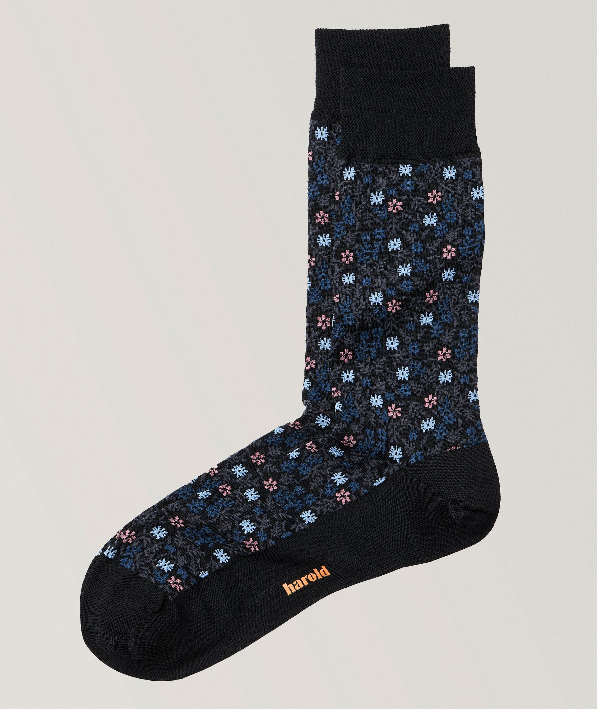 Chaussettes en coton extensible à motif floral image 0