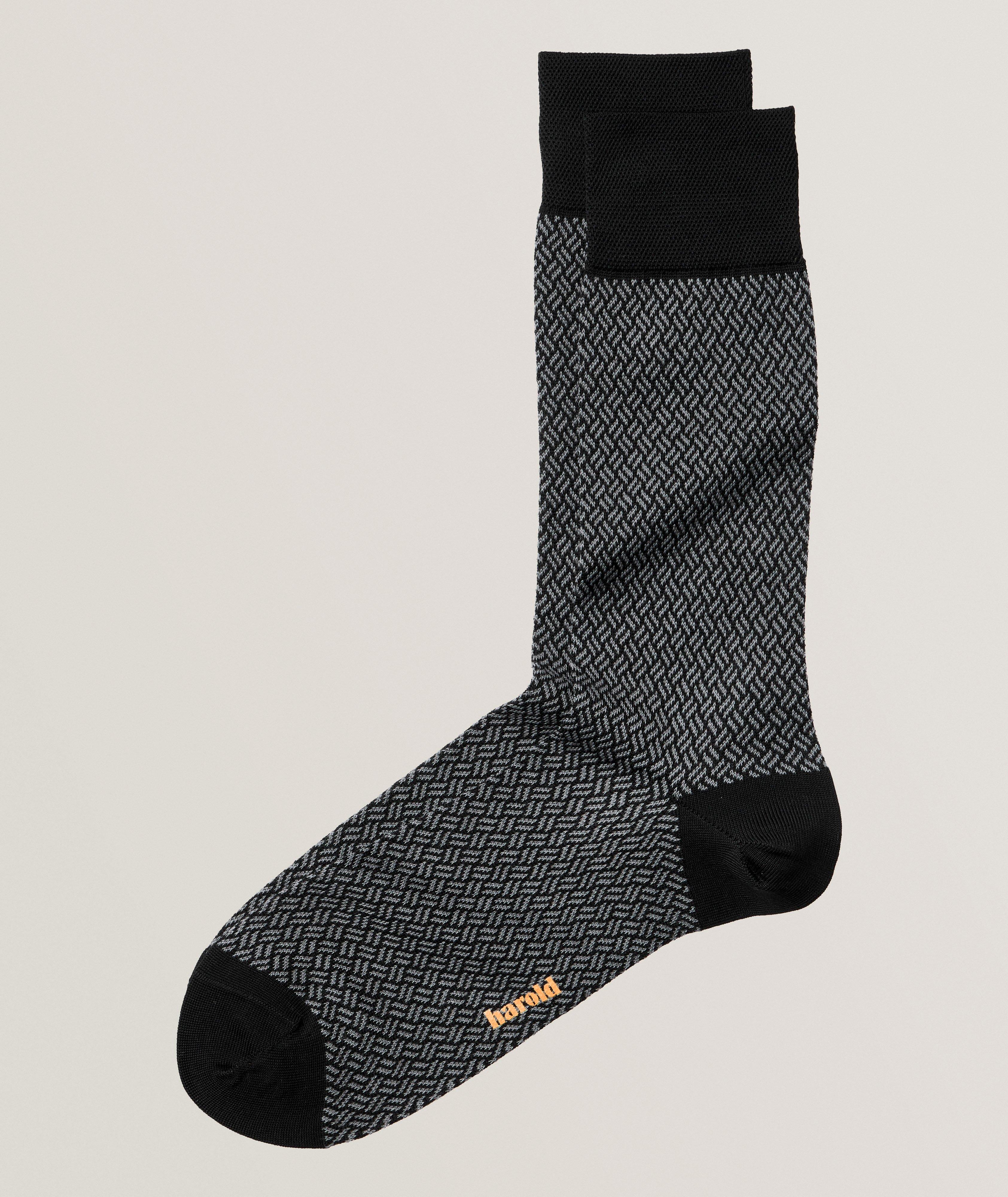 Micro-Herringbone Stretch-Cotton Socks image 0