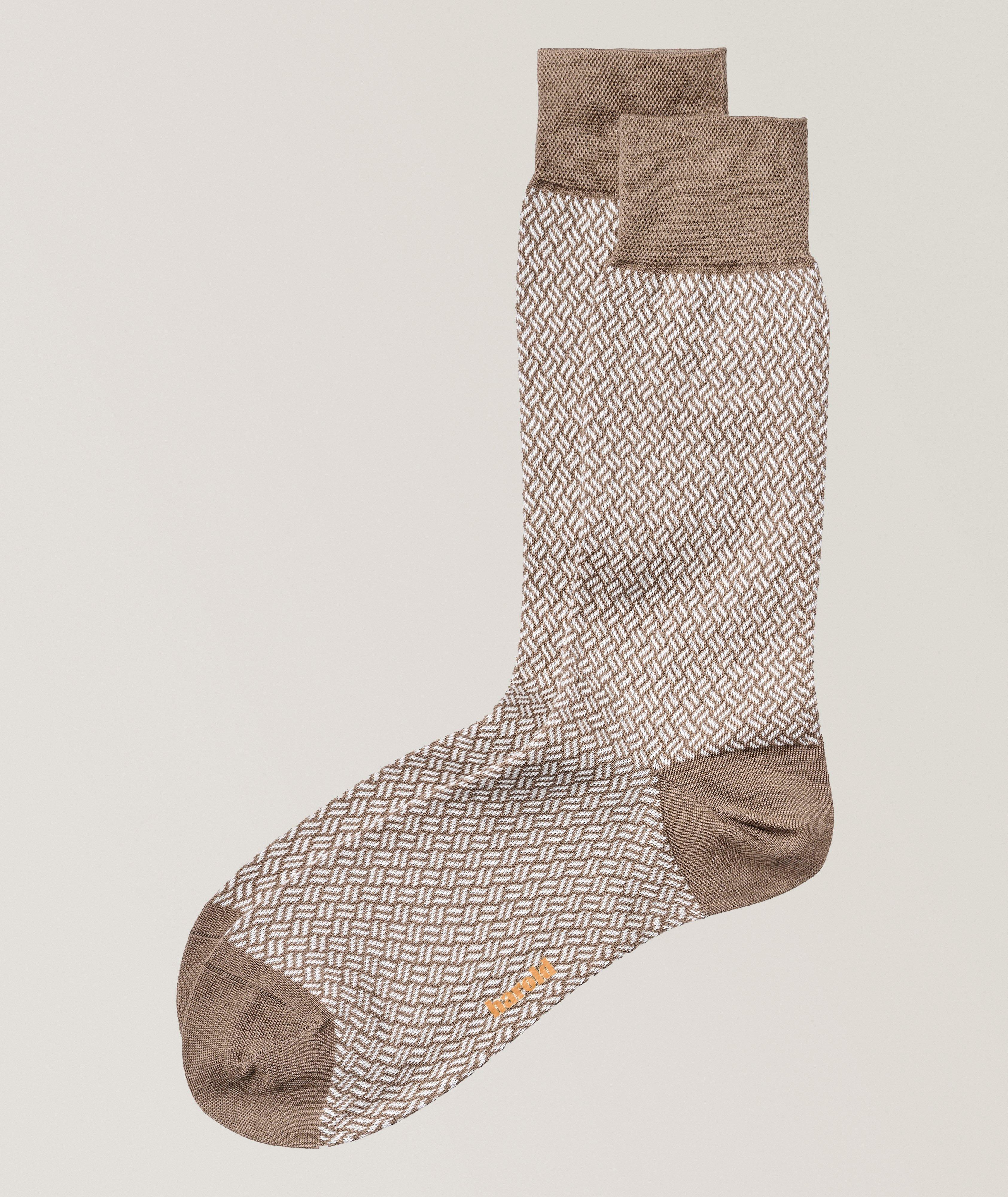 Micro-Herringbone Stretch-Cotton Socks image 0