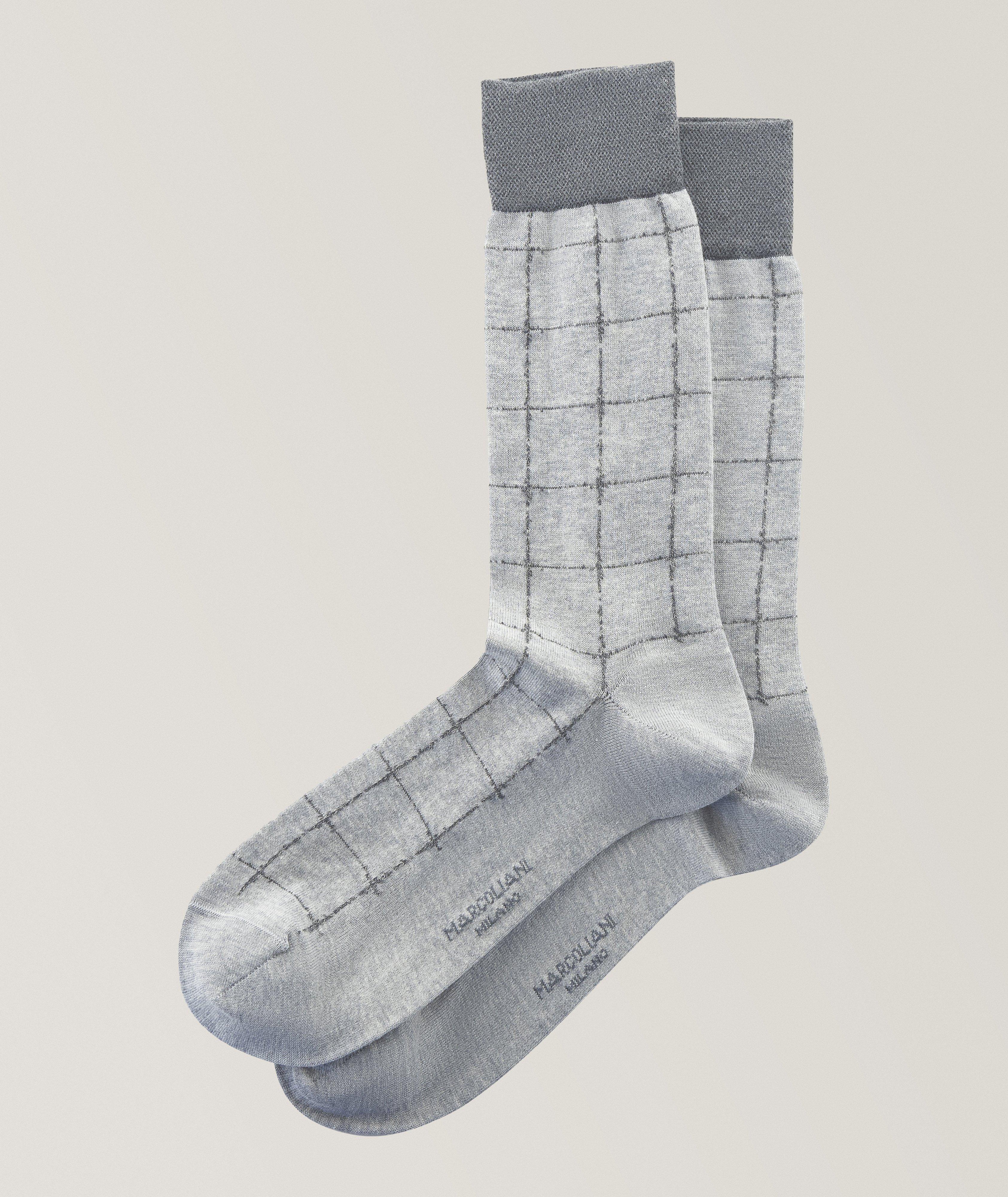 Windowpane Cotton-Blend Socks image 0