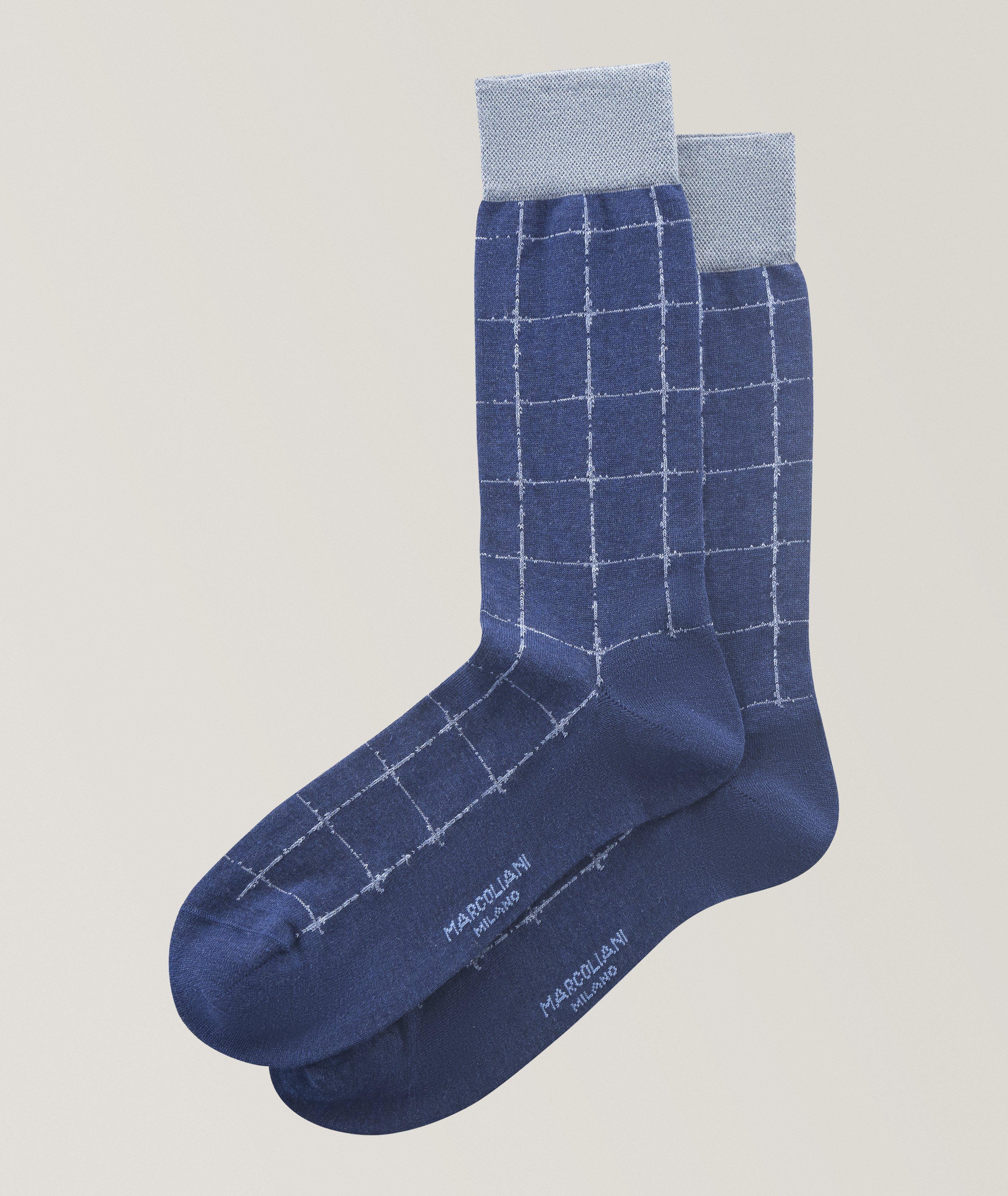 Windowpane Cotton-Blend Socks image 0