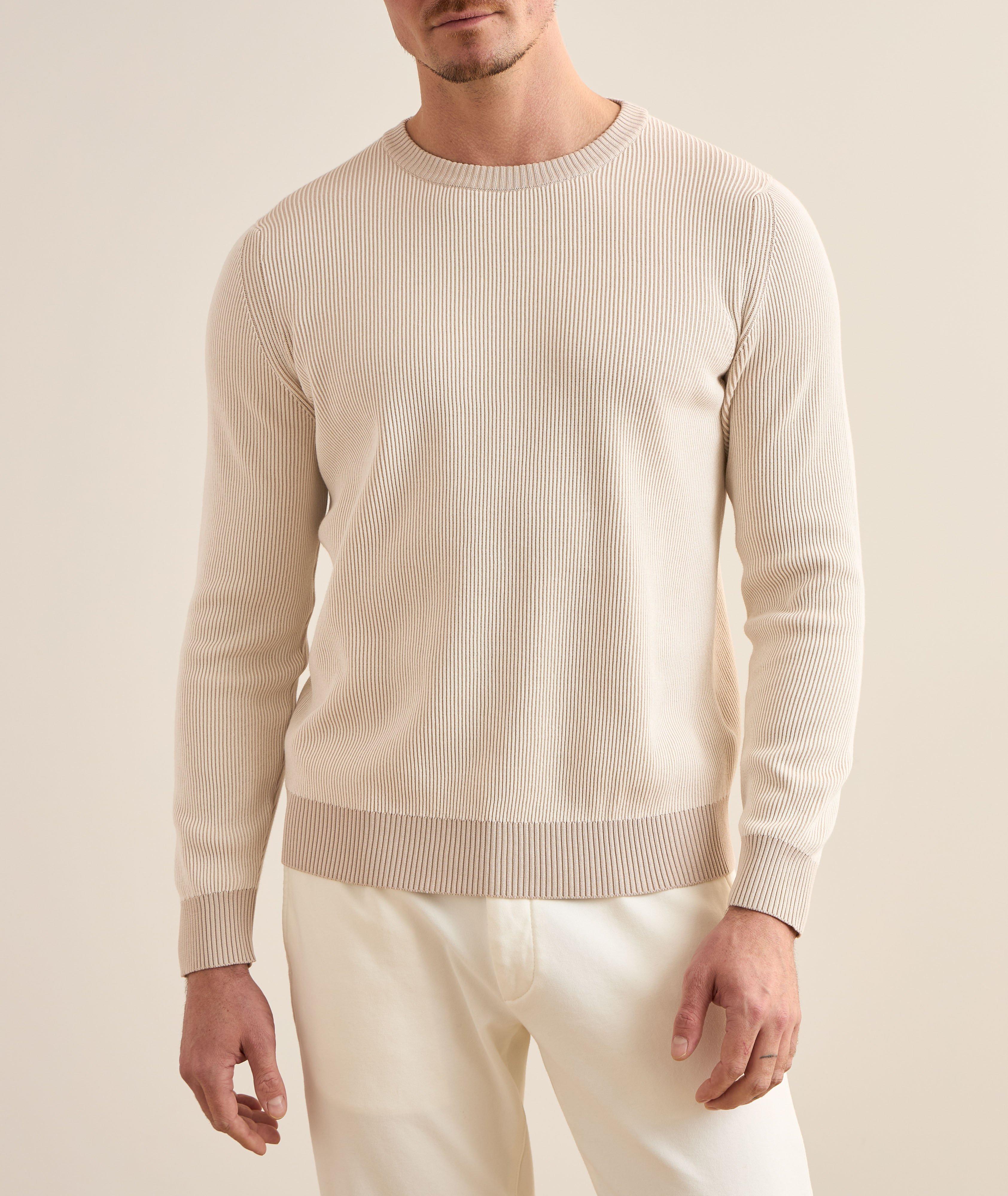 Ribbed Contrast Banded Cotton-Silk Sweater image 1