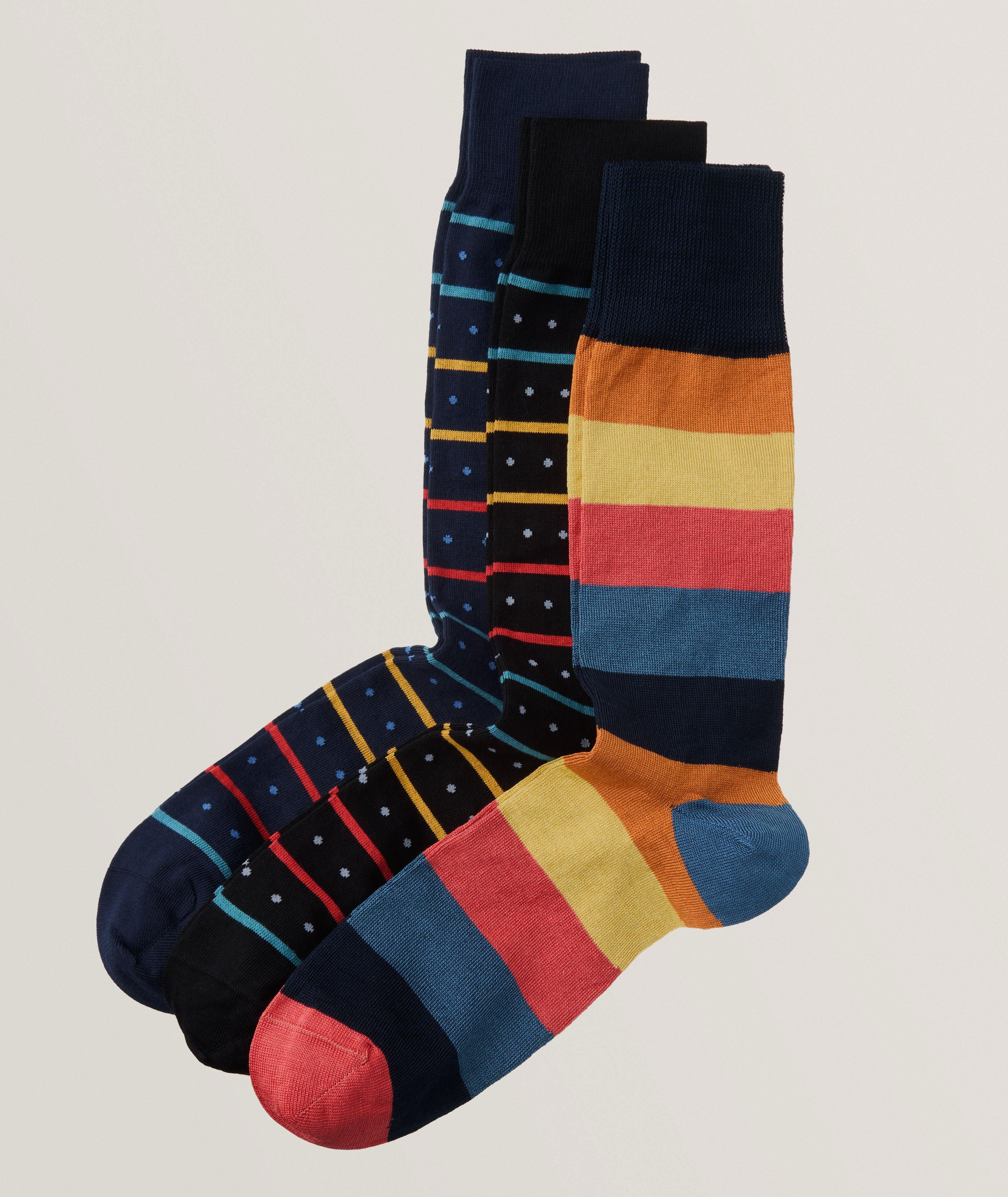  3-Pack Multi Artist Stripes & Dots Socks image 0