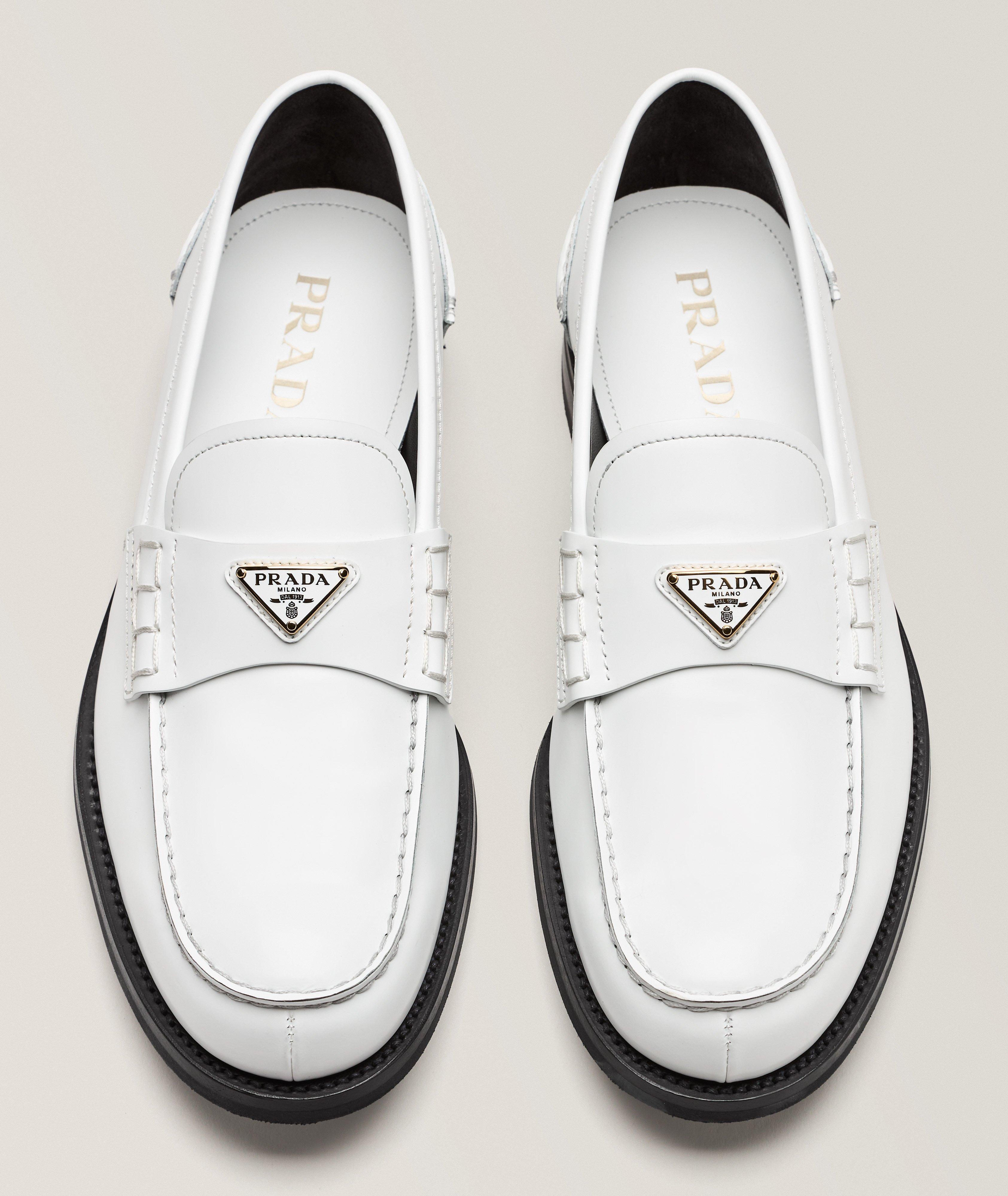 Brushed Leather Triangle Logo Loafers image 1