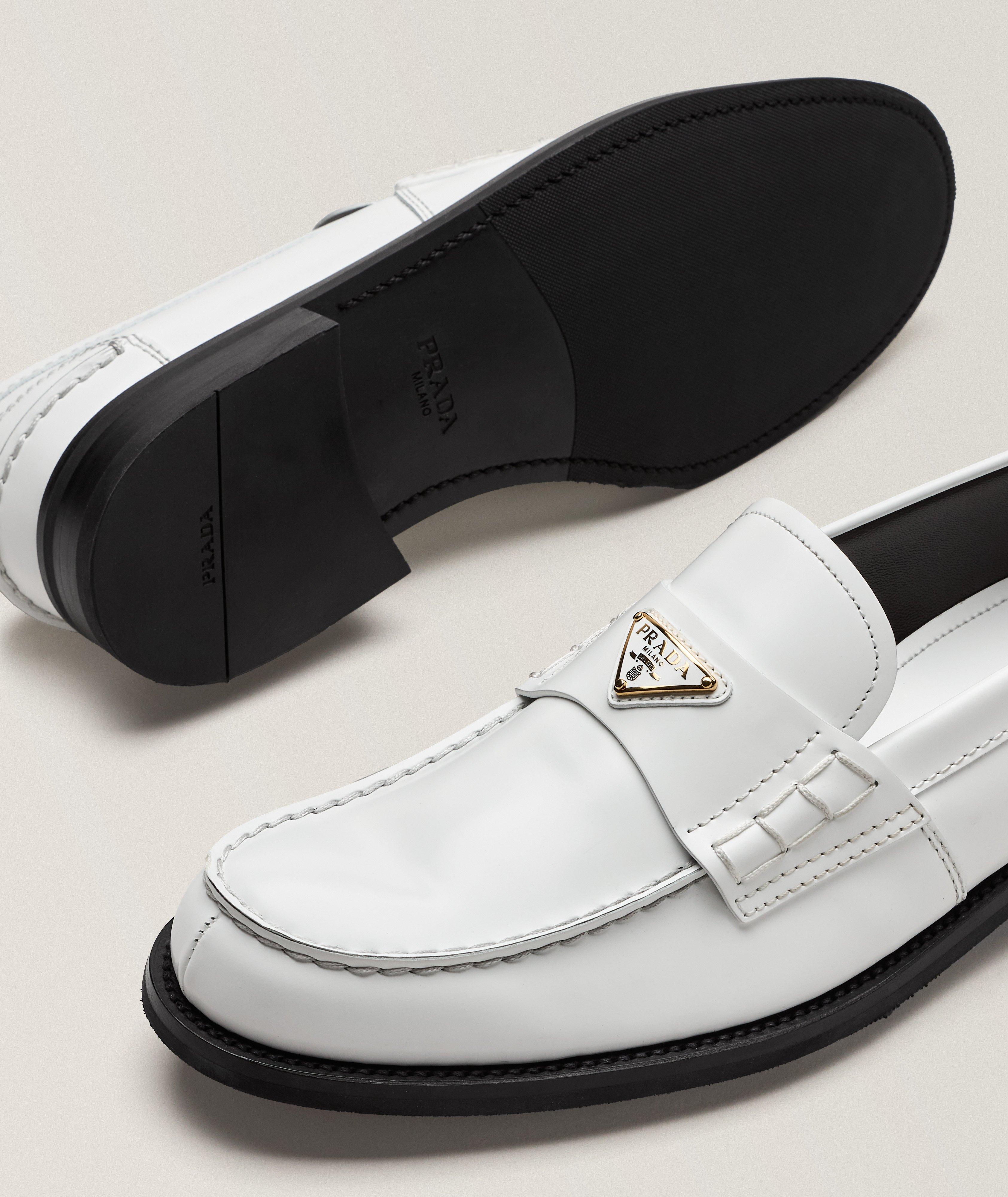 Brushed Leather Triangle Logo Loafers image 3