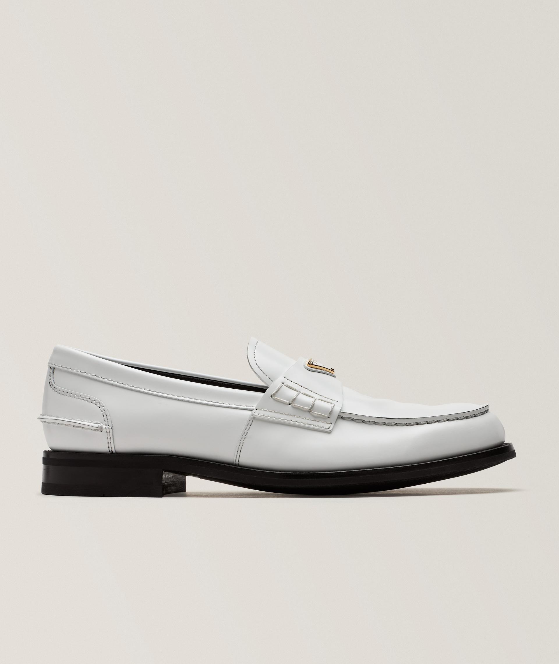 Brushed Leather Triangle Logo Loafers image 0