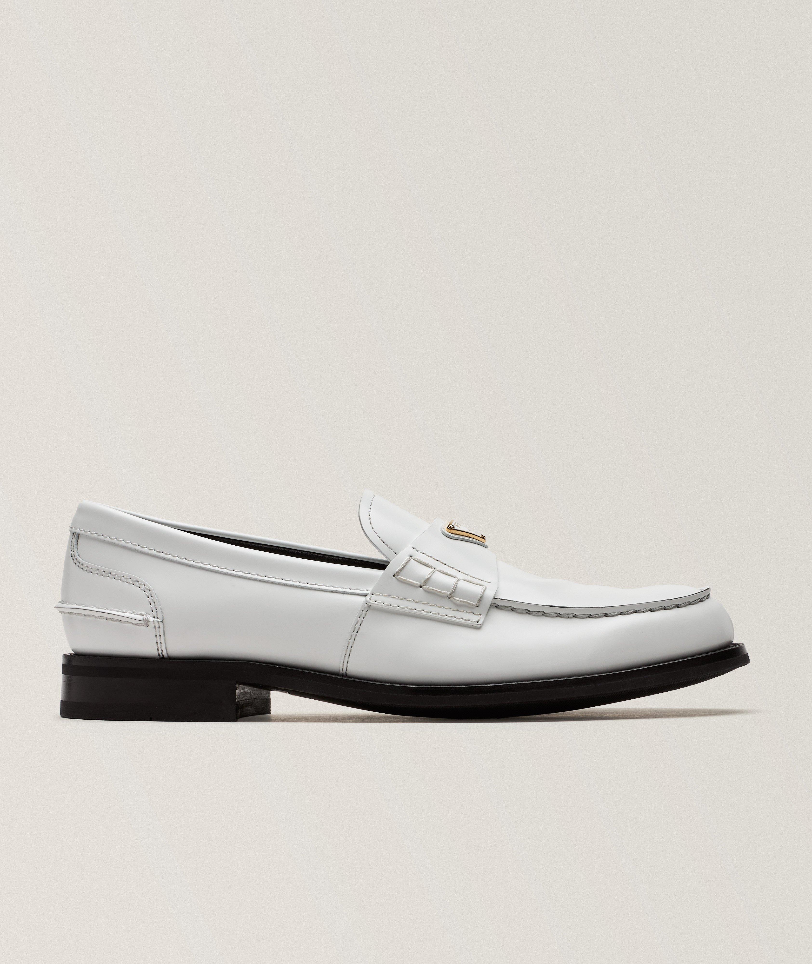 Prada Brushed Leather Triangle Logo Loafers