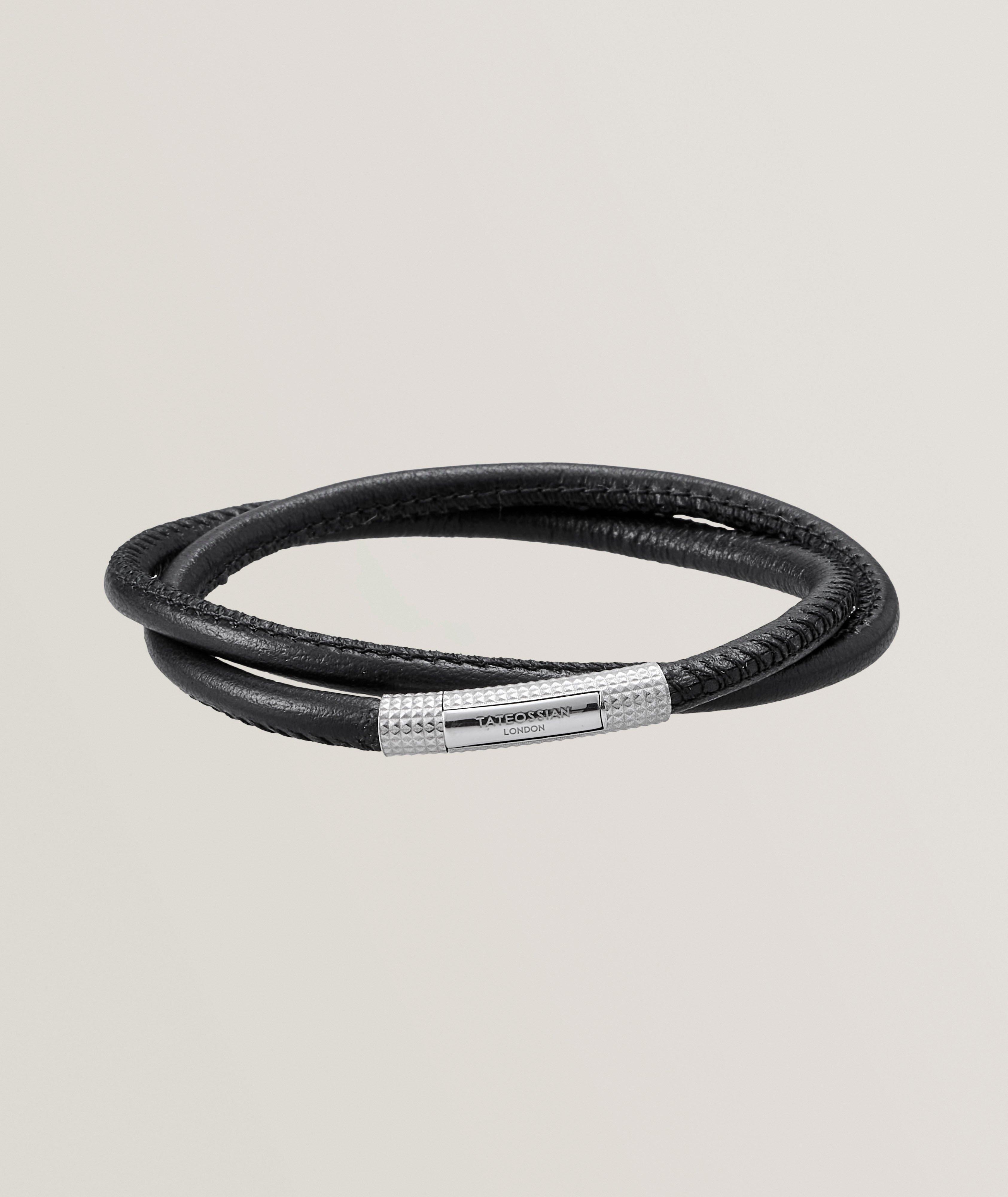 Tateossian Giza Click Stitch Pelle Double Wrap Leather Bracelet