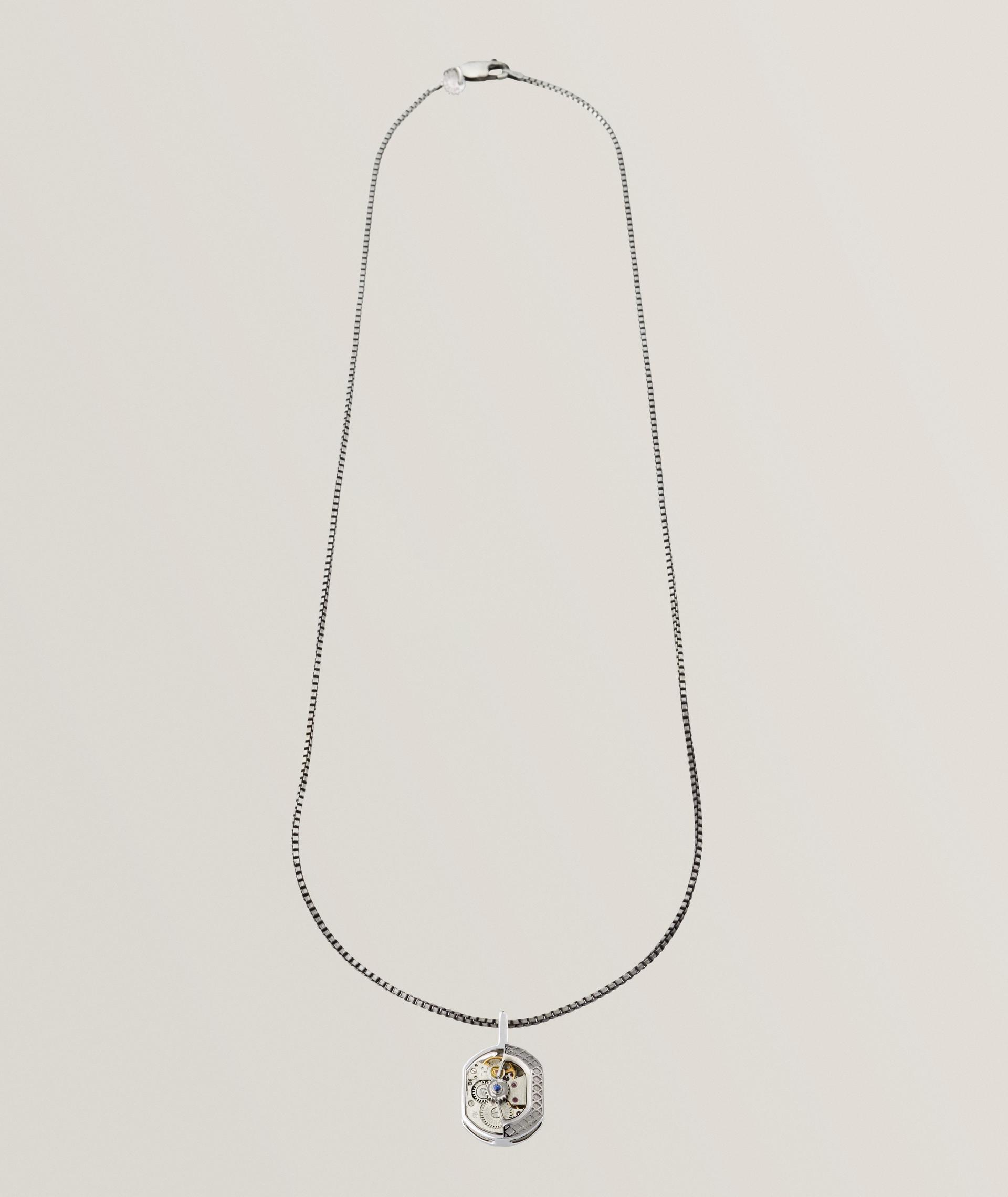 Sapphire-Sterling Tonneau Skeleton Necklace image 0
